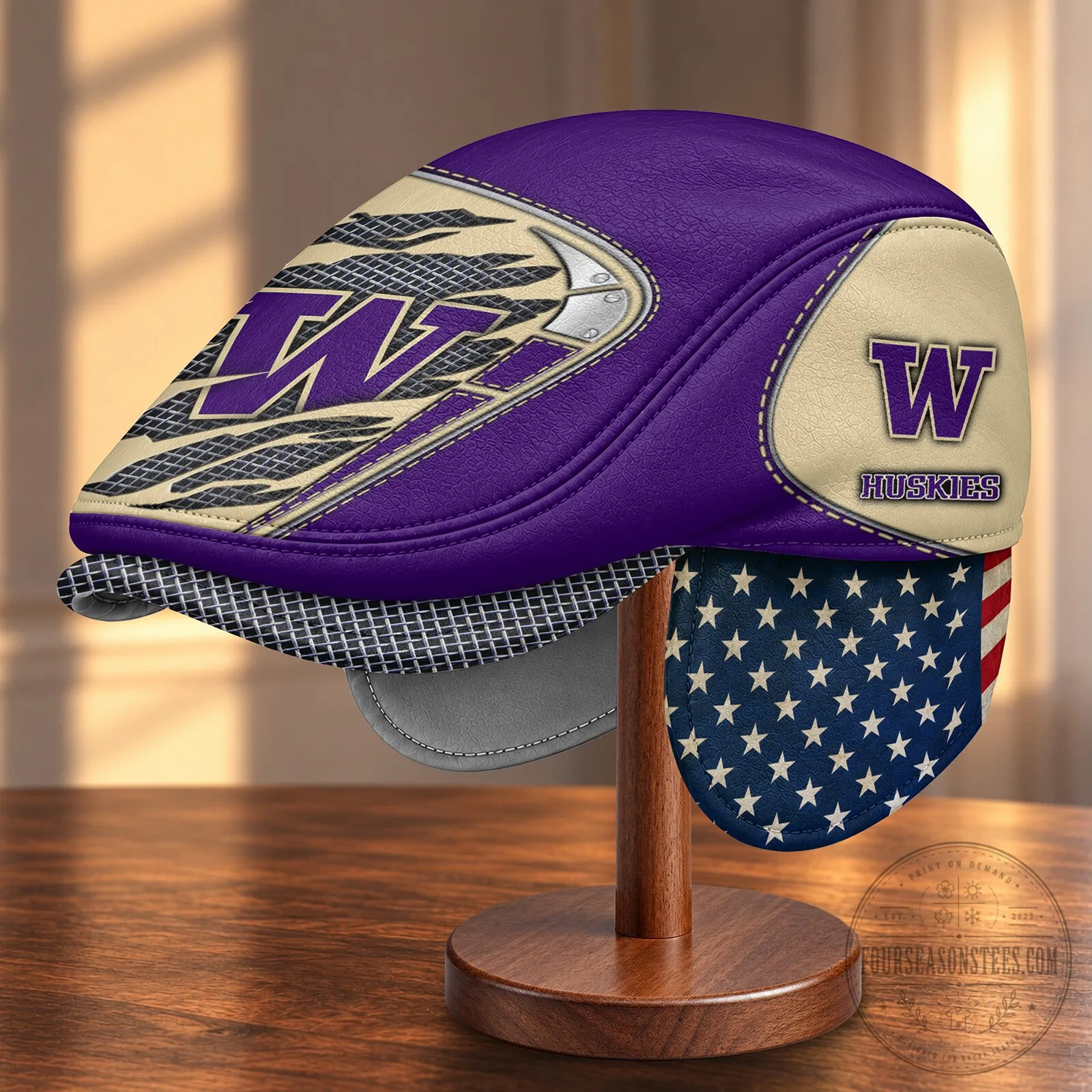 Washington Huskies NCAA Flat Cap with Foldable Ear Flaps