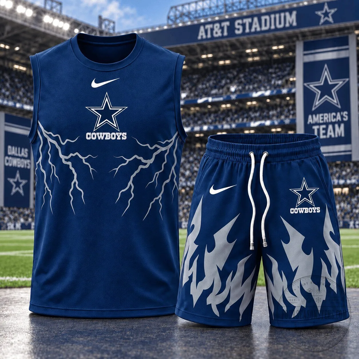 Dallas Cowboys Shirt and Shorts Set with Fierce Lightning Graphic