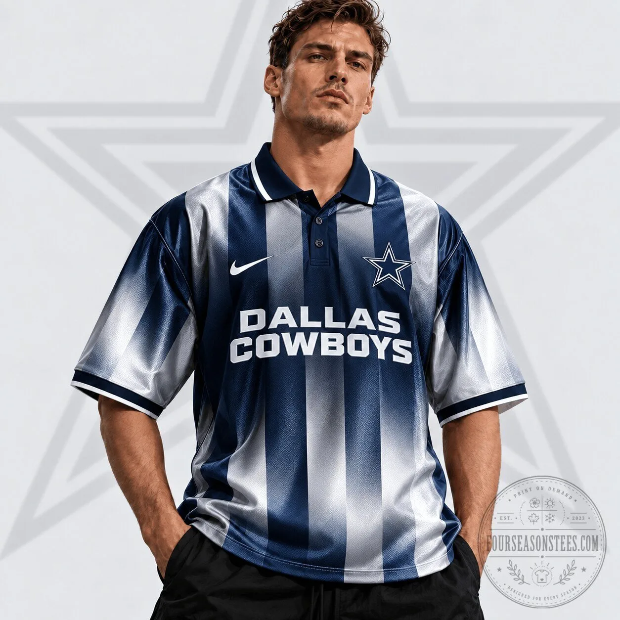 Dallas Cowboys National Football League Team Crest Vertical Stripe Retro Performance Polo Shirt