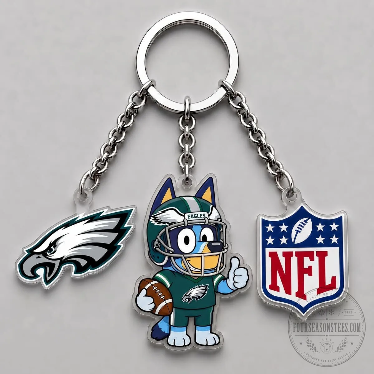 Philadelphia Eagles Fan Bluey Cartoon Football Triple Charm Keychain 2 Philadelphia Eagles Fan Bluey Cartoon Football Triple Charm Keychain