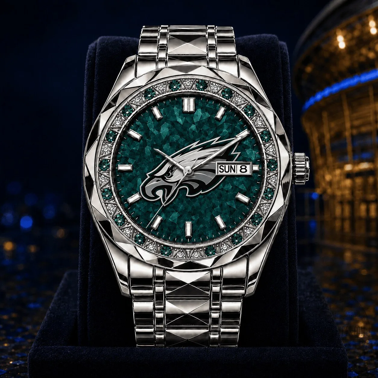 Philadelphia Eagles Fan Diamond Encrusted Stainless Steel Watch