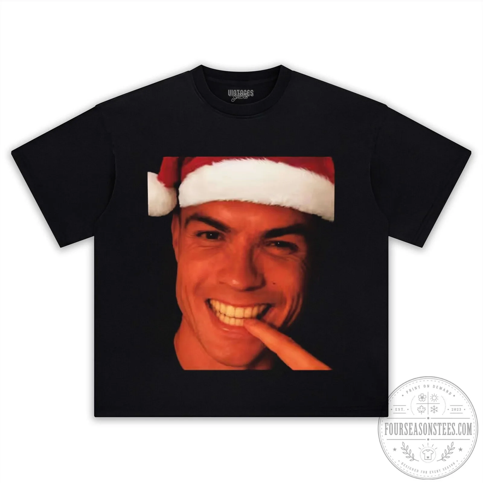 Funny Meme T-Shirt Featuring Cristiano Ronaldo with Santa Hat for Christmas