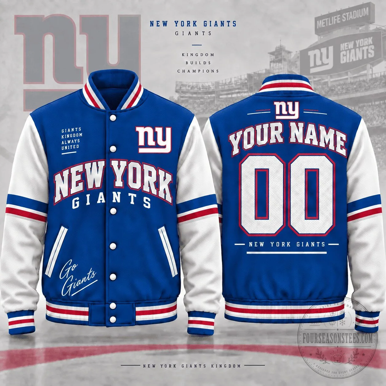 New York Giants Custom Name And Number Football Varsity Jacket