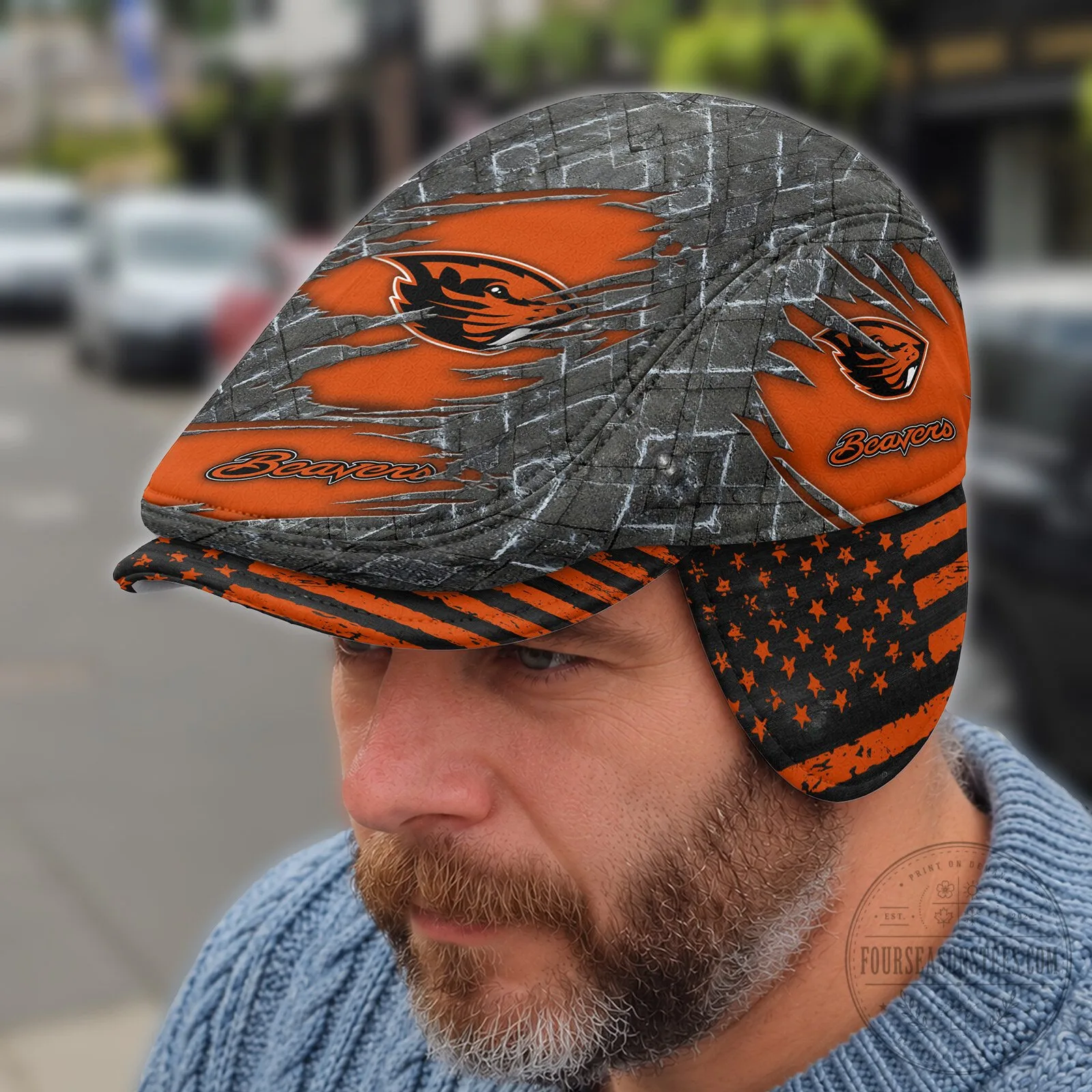 NCAA Foldable Ear Flap Flat Cap for Oregon State Beavers