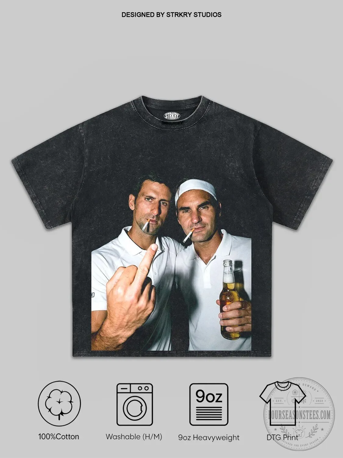 Legends of Tennis Graphic Tee featuring Novak Djokovic and Roger Federer