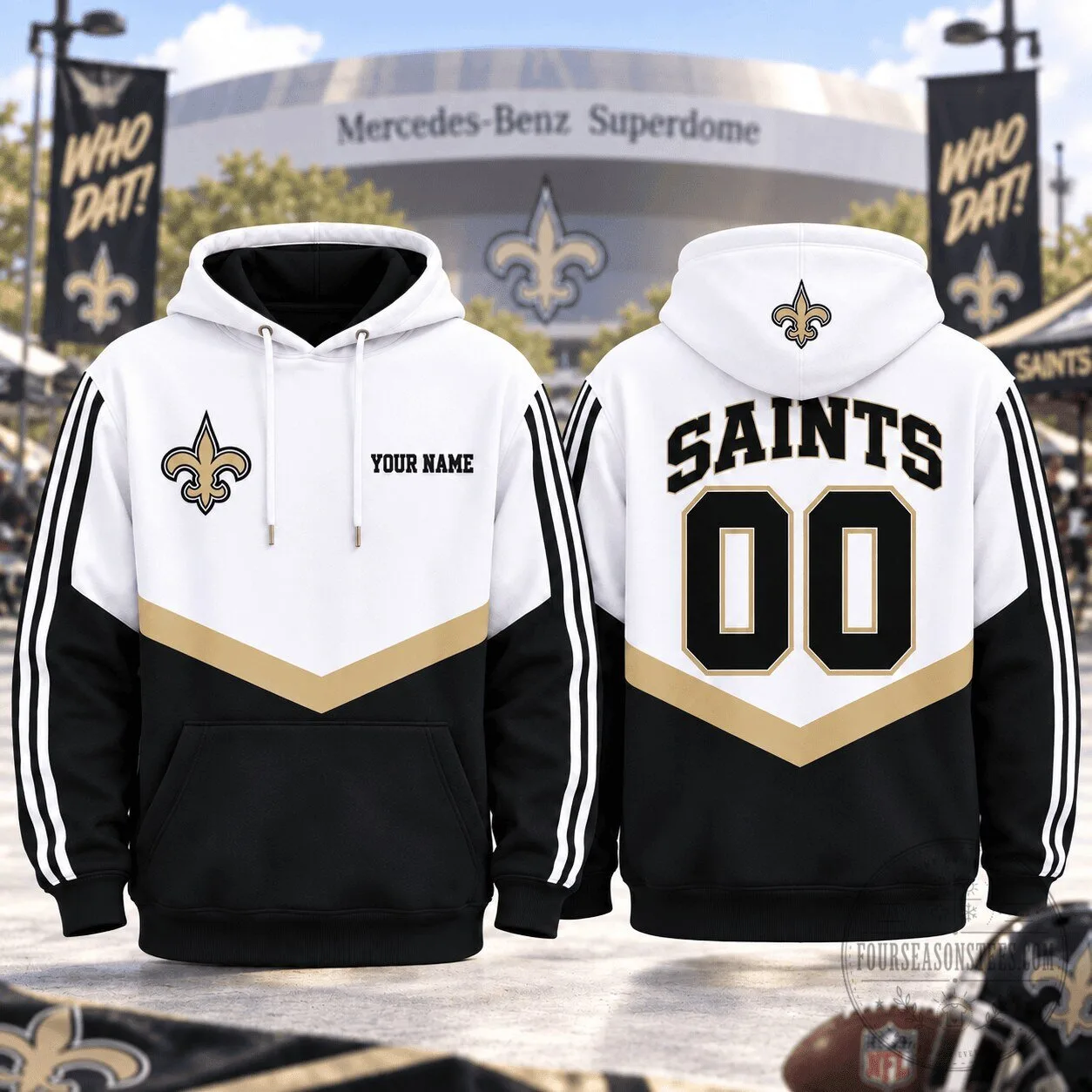 New Orleans Saints Personalized Football Team Black and Gold Hoodie