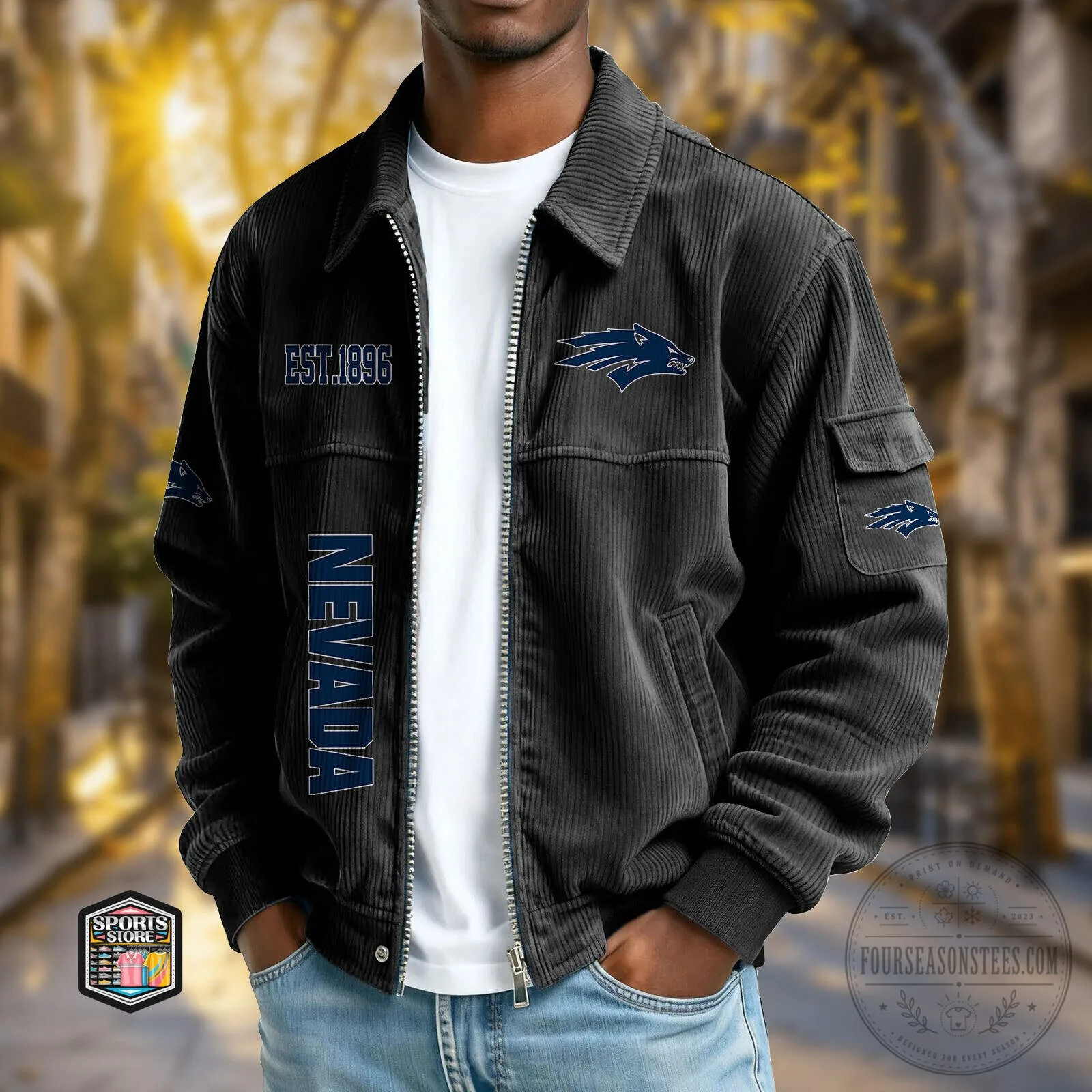 Nevada Wolf Pack Established 1896 Corduroy Bomber Jacket