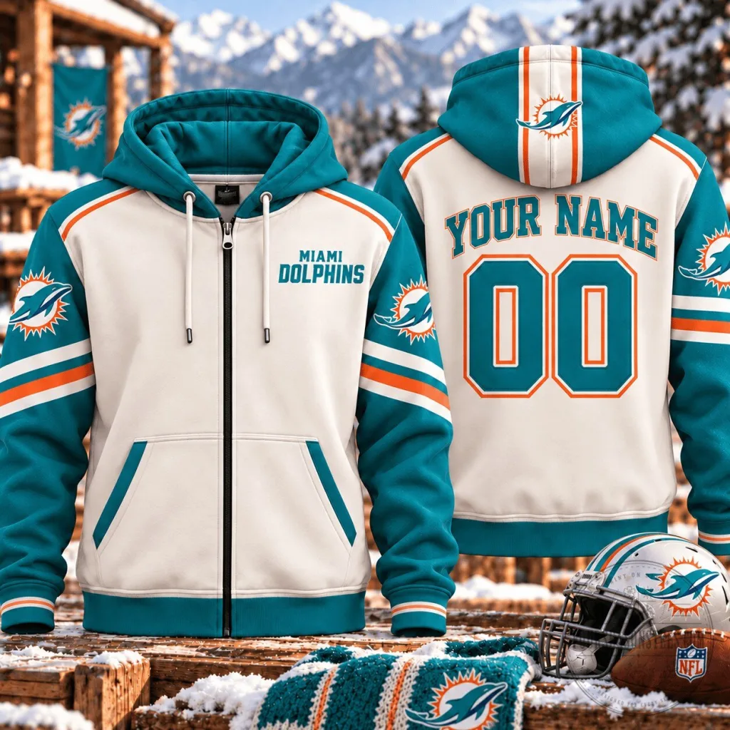 Miami Dolphins Personalized White and Aqua NFL Football Hoodie 29 Miami Dolphins Personalized White and Aqua NFL Football Hoodie