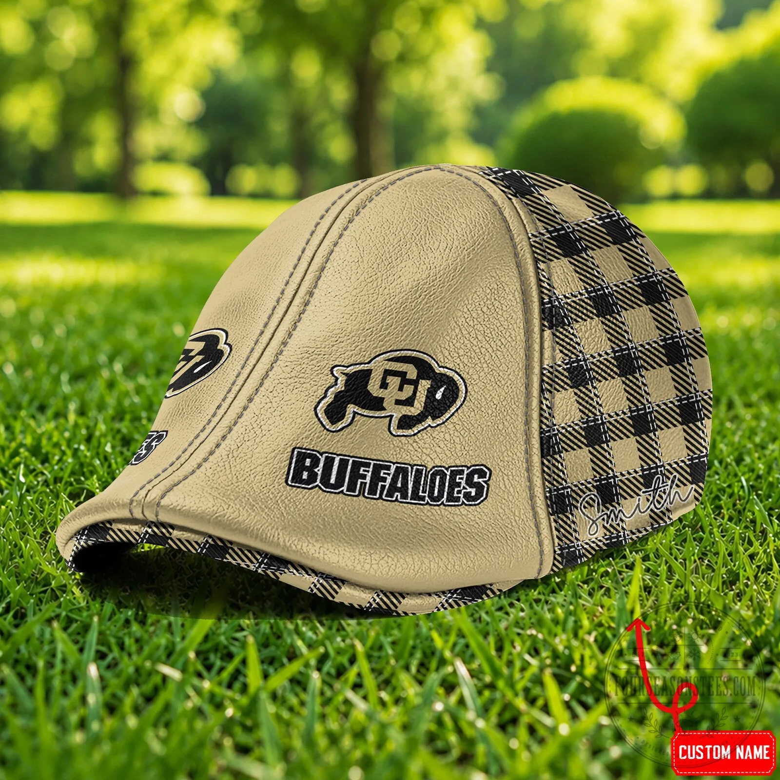 Colorado Buffaloes NCAA Flat Cap with Plaid Pattern and Custom Name