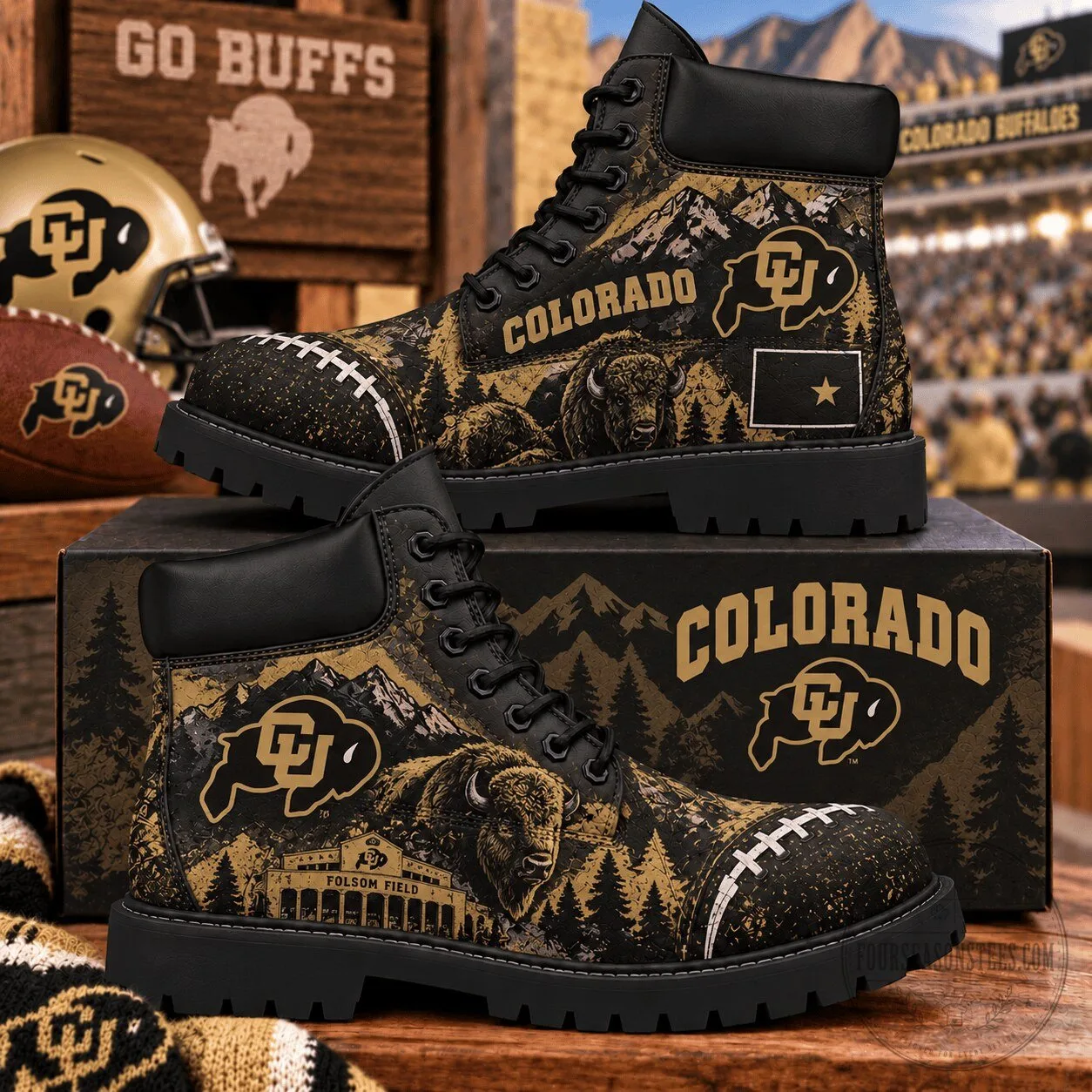 Colorado Buffaloes Football Team Folsom Field High Top Boots