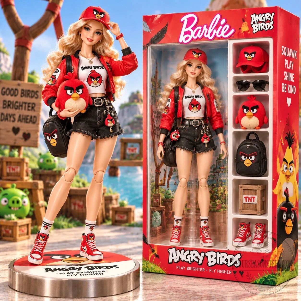 Barbie Angry Birds Red Bird Fashion Doll with Accessories and Display Stand