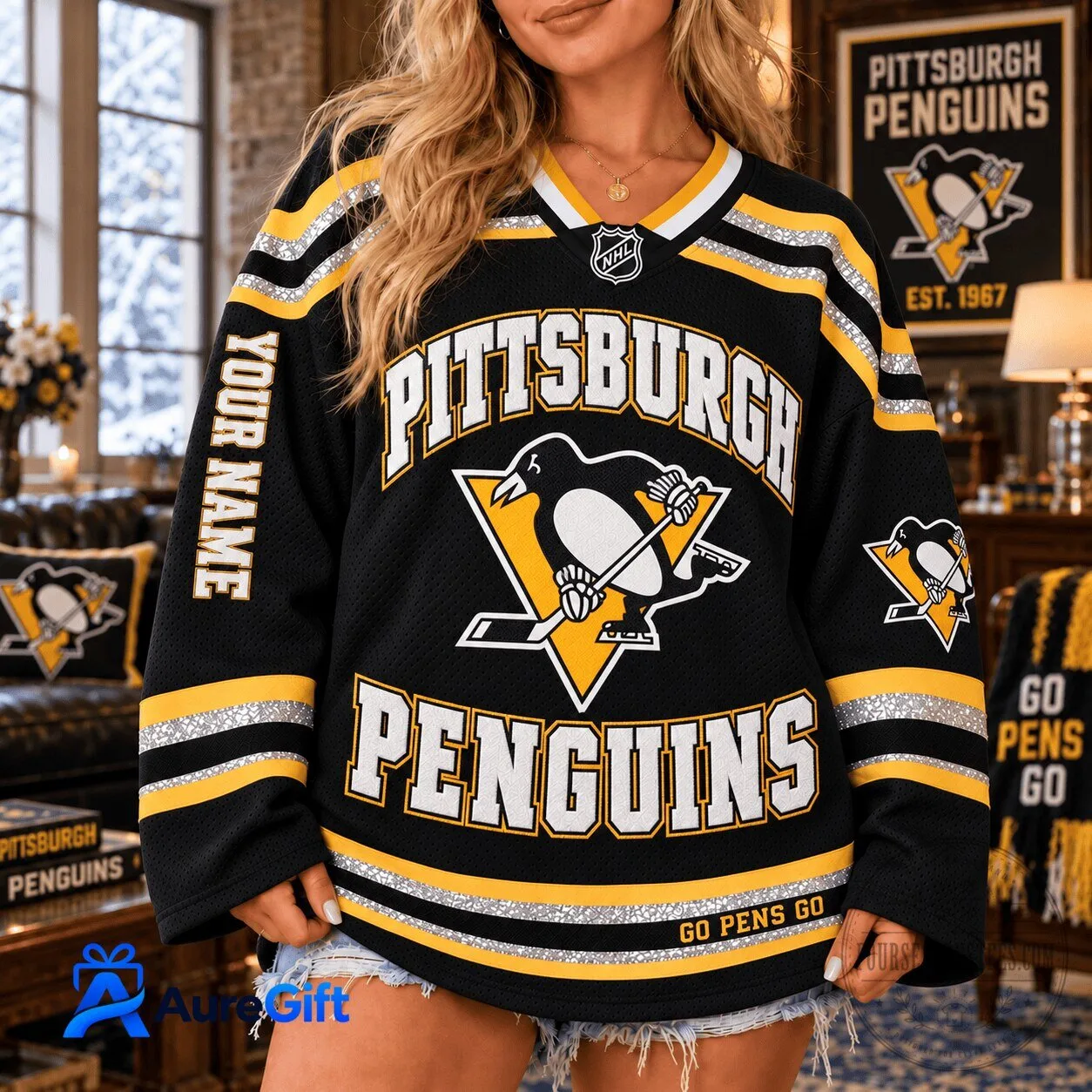 Pittsburgh Penguins National Hockey League Christmas Kickoff Personalized Hockey Jersey