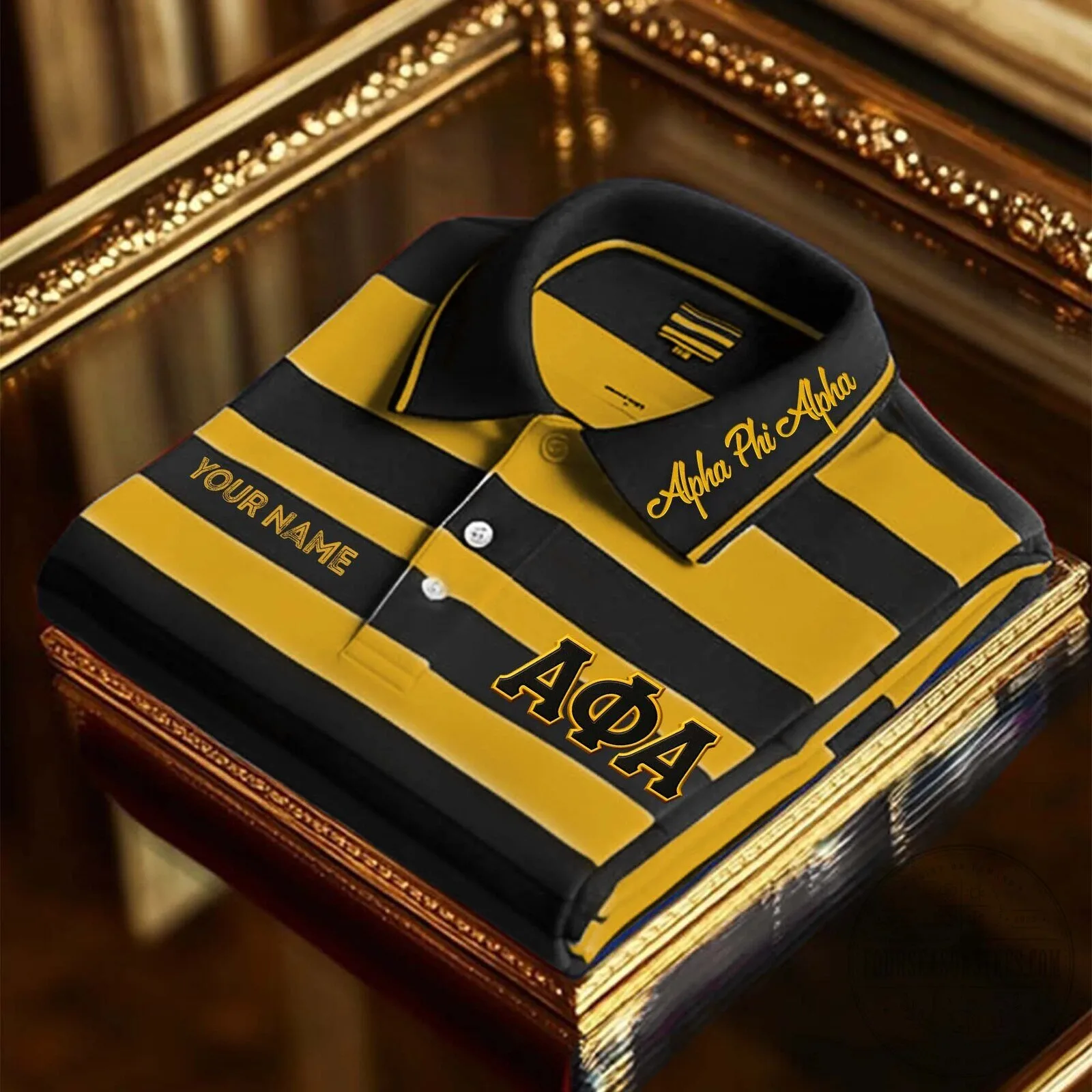 Alpha Phi Alpha Fraternity Black Gold Striped Custom Name Polo Shirt 1 Alpha Phi Alpha Fraternity Black Gold Striped Custom Name Polo Shirt