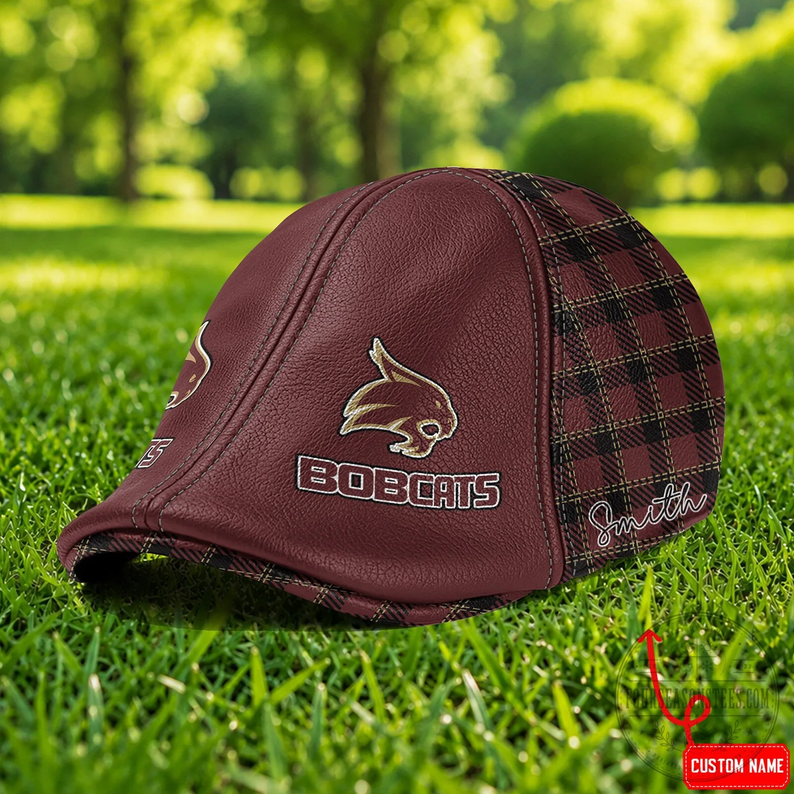 Texas State Bobcats NCAA Custom Name Plaid Pattern Flat Cap