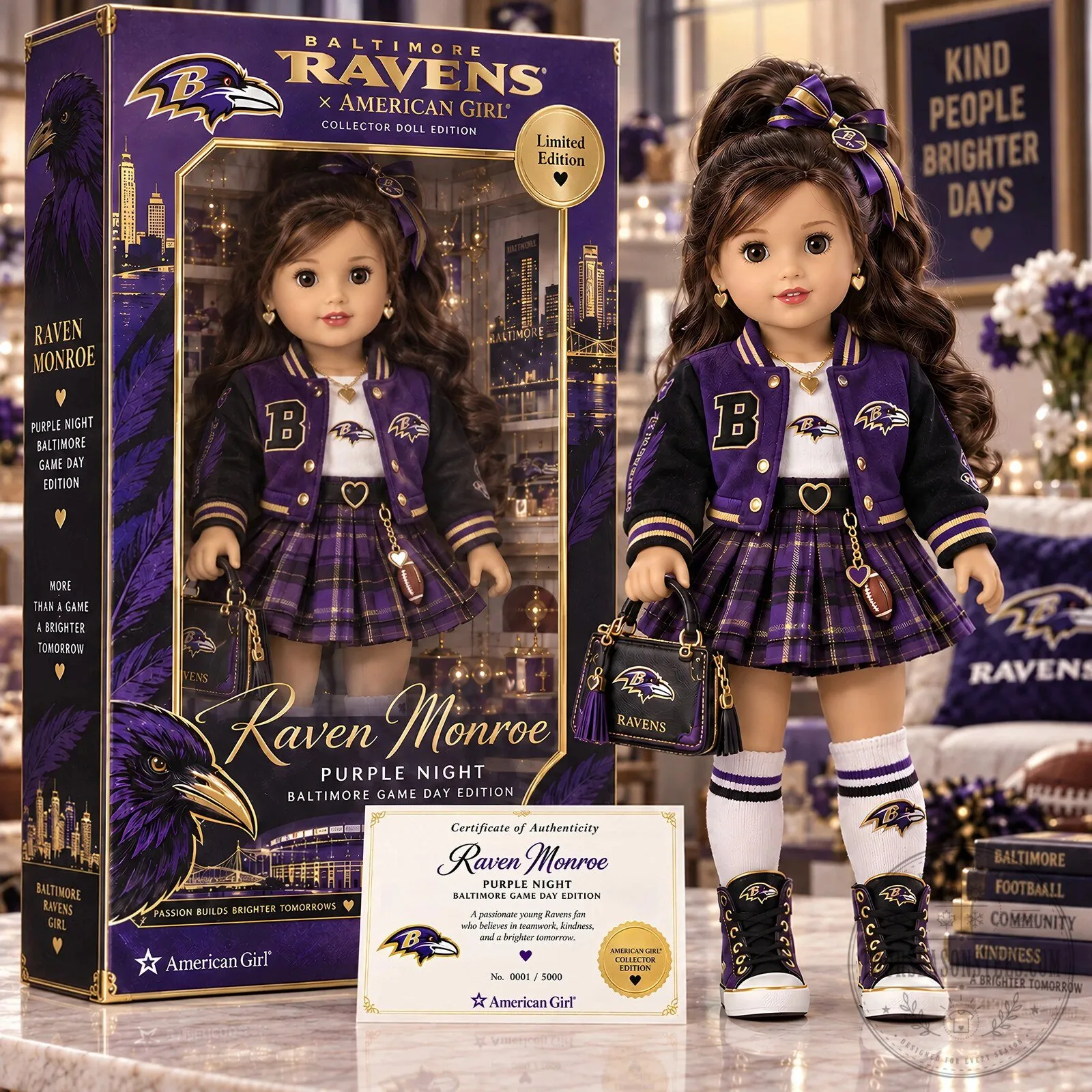 Baltimore Ravens American Girl Raven Monroe Collector Doll Edition
