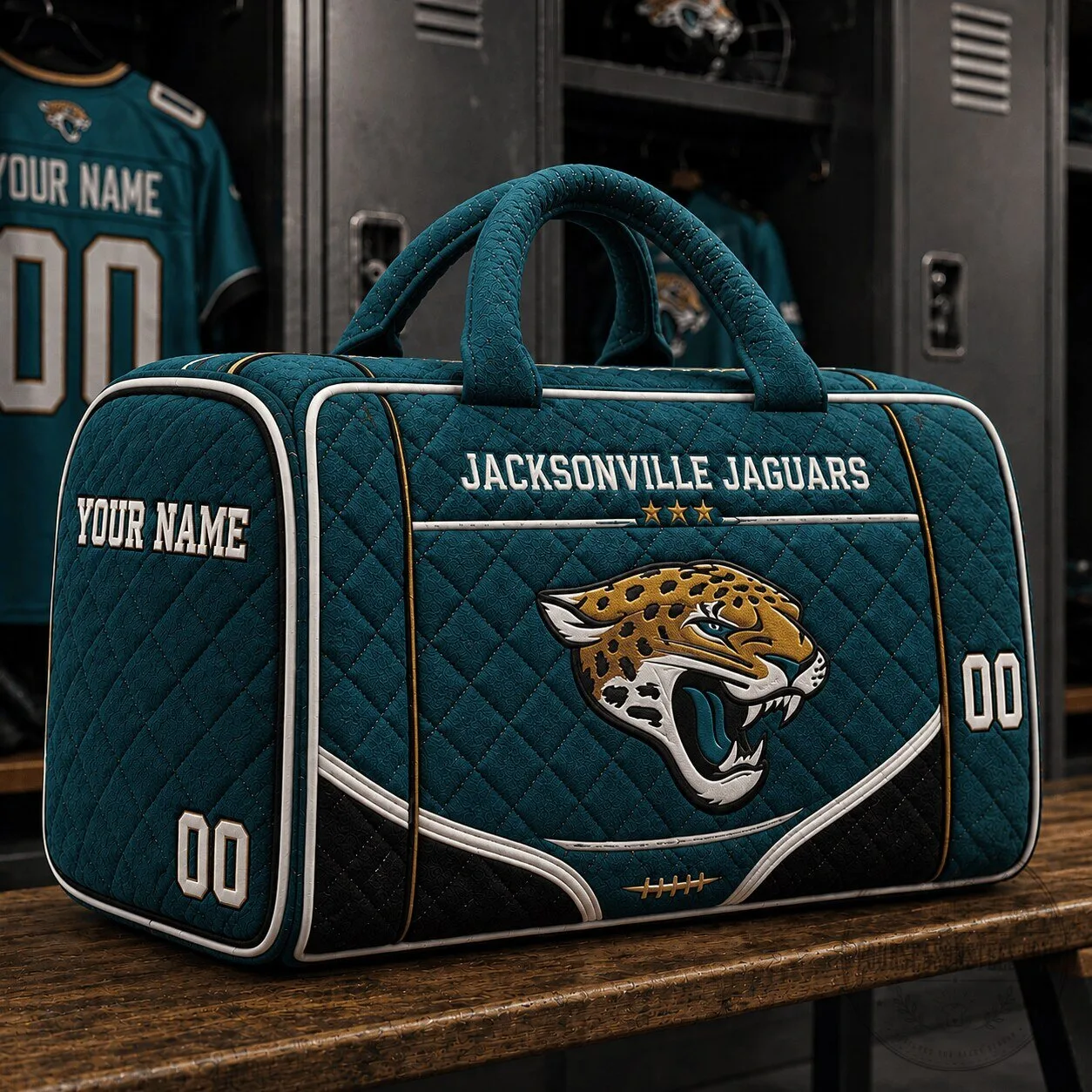 Jacksonville Jaguars Personalized Quilted Duffle Bag for Football Fans