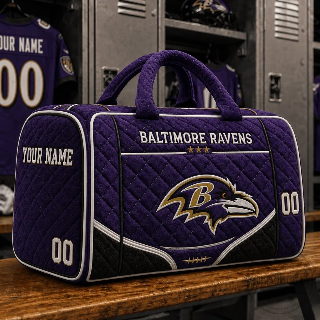Baltimore Ravens NFL Quilted Duffle Bag Custom Name Gifts For Fan Baltimore Ravens NFL Quilted Duffle Bag Custom Name Gifts For Fan