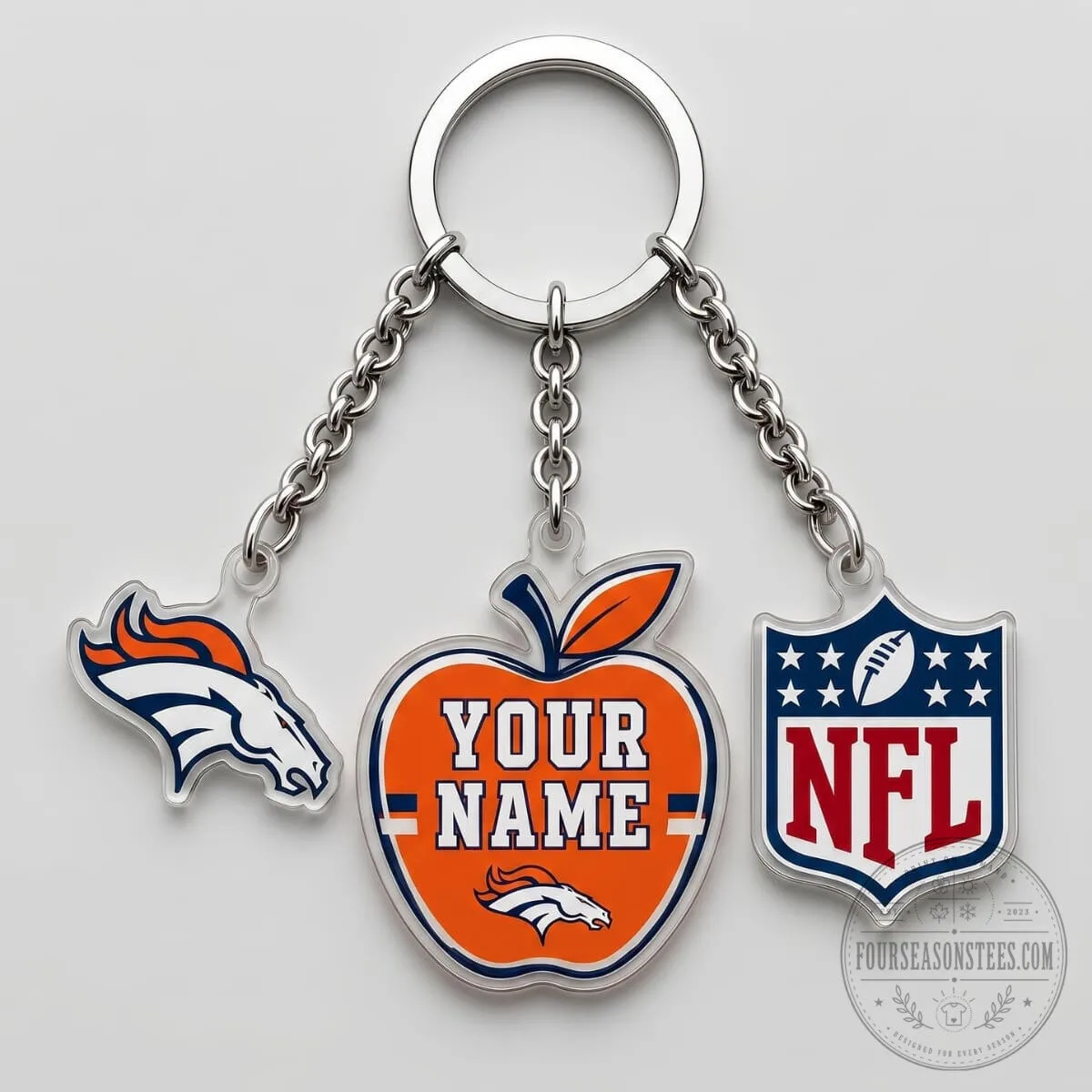 Denver Broncos Personalized Apple Triple Charm Keychain NFL Football Fan Gift 2 Denver Broncos Personalized Apple Triple Charm Keychain NFL Football Fan Gift