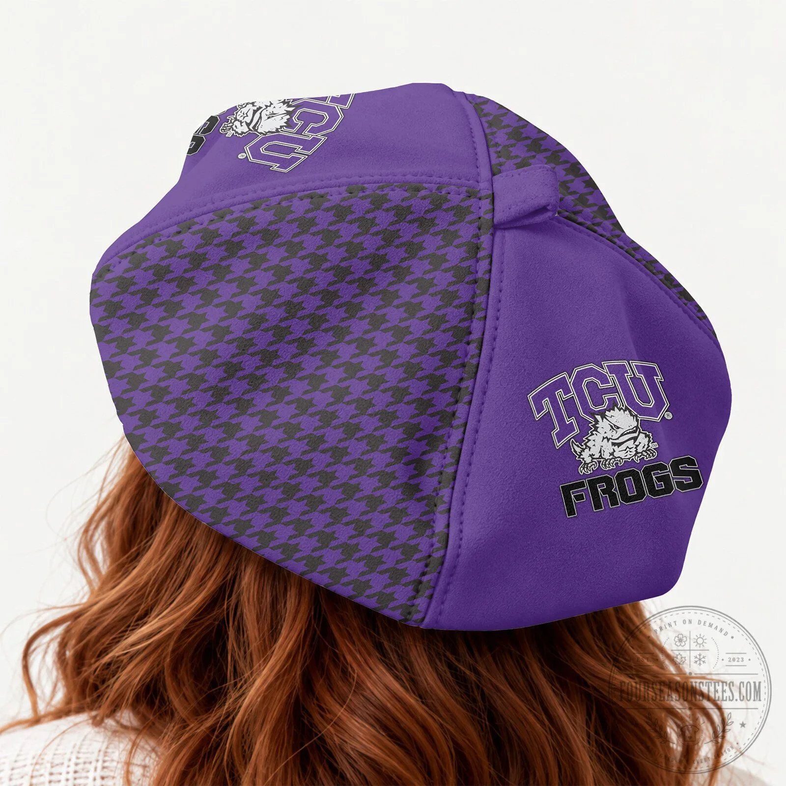 TCU Horned Frogs Personalized Houndstooth Beret Hat 10 TCU Horned Frogs Personalized Houndstooth Beret Hat