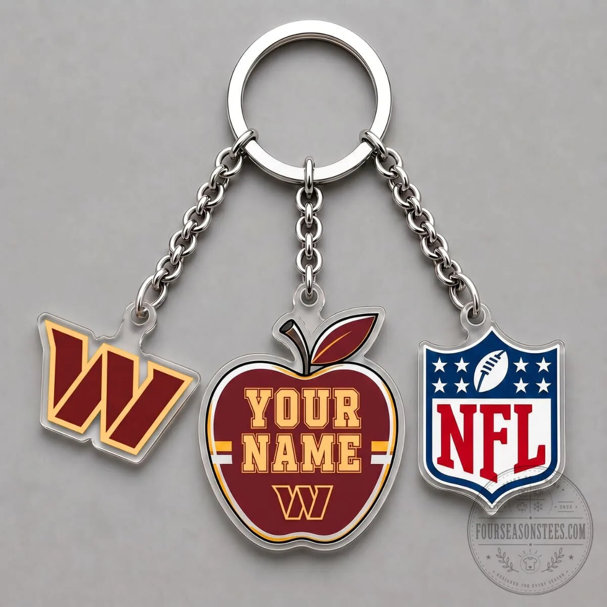 Washington Commanders Personalized Apple Triple Charm Keychain NFL Fan Gift 5 Washington Commanders Personalized Apple Triple Charm Keychain NFL Fan Gift