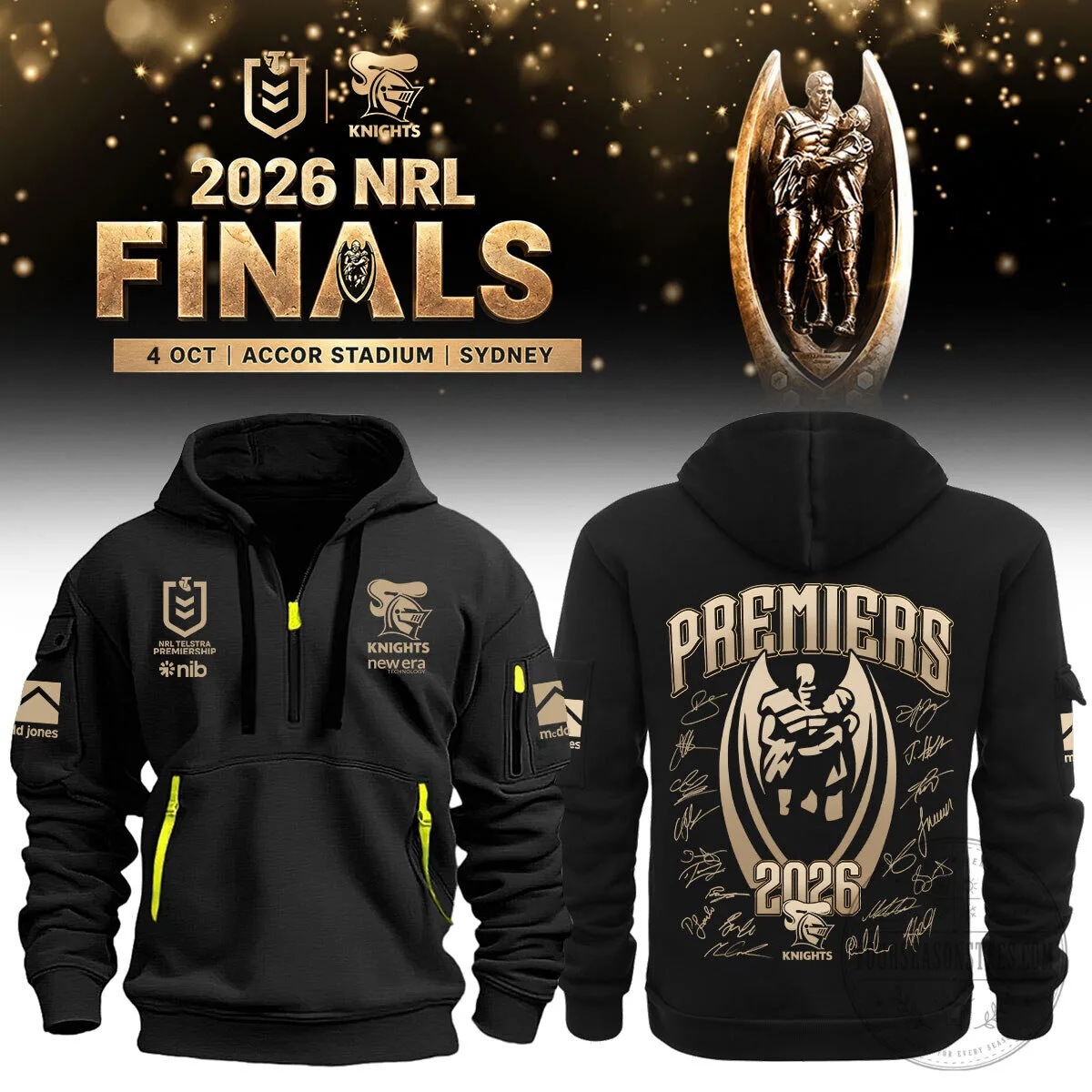Newcastle Knights 2026 NRL Finals Premiership Black Hoodie