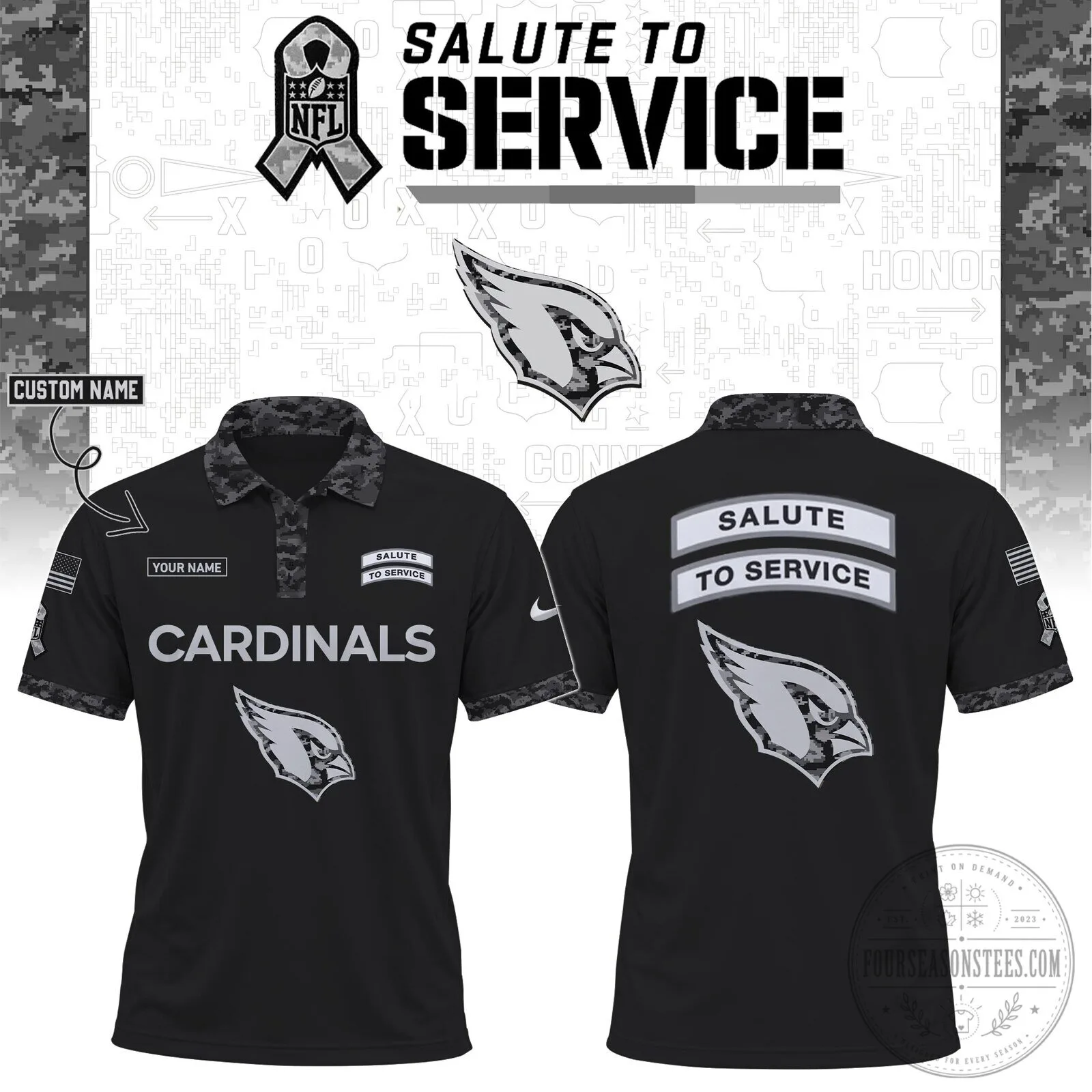 Arizona Cardinals Salute To Service Black Digital Camo Polo Shirt