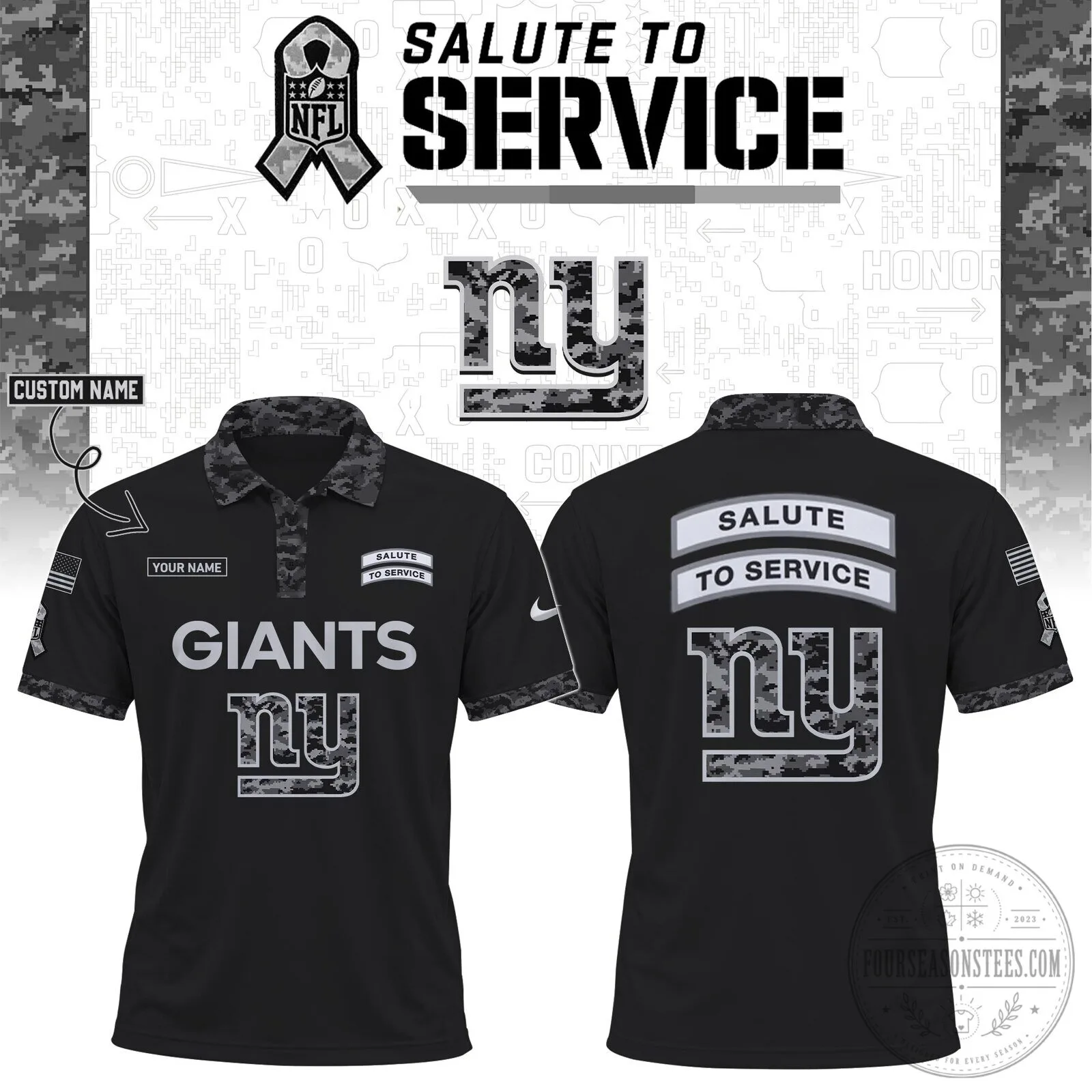 New York Giants Salute To Service Black Camouflage Pattern Polo Shirt
