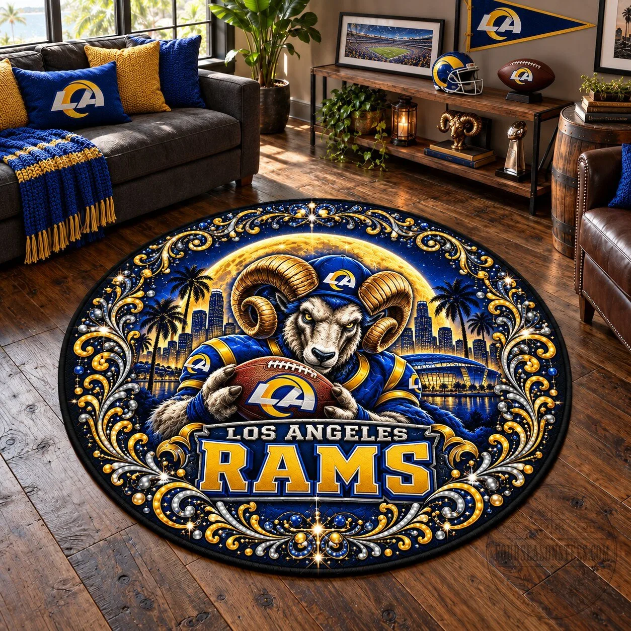 Los Angeles Rams Football Team Mascot Round Area Rug