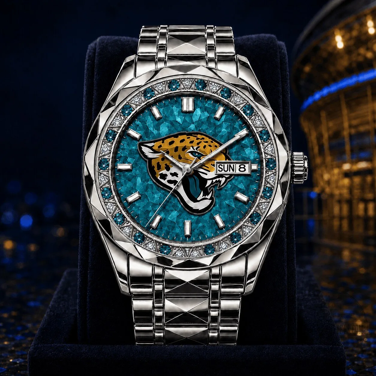 Jacksonville Jaguars NFL Team Logo Diamond Encrusted Stainless Steel Watch