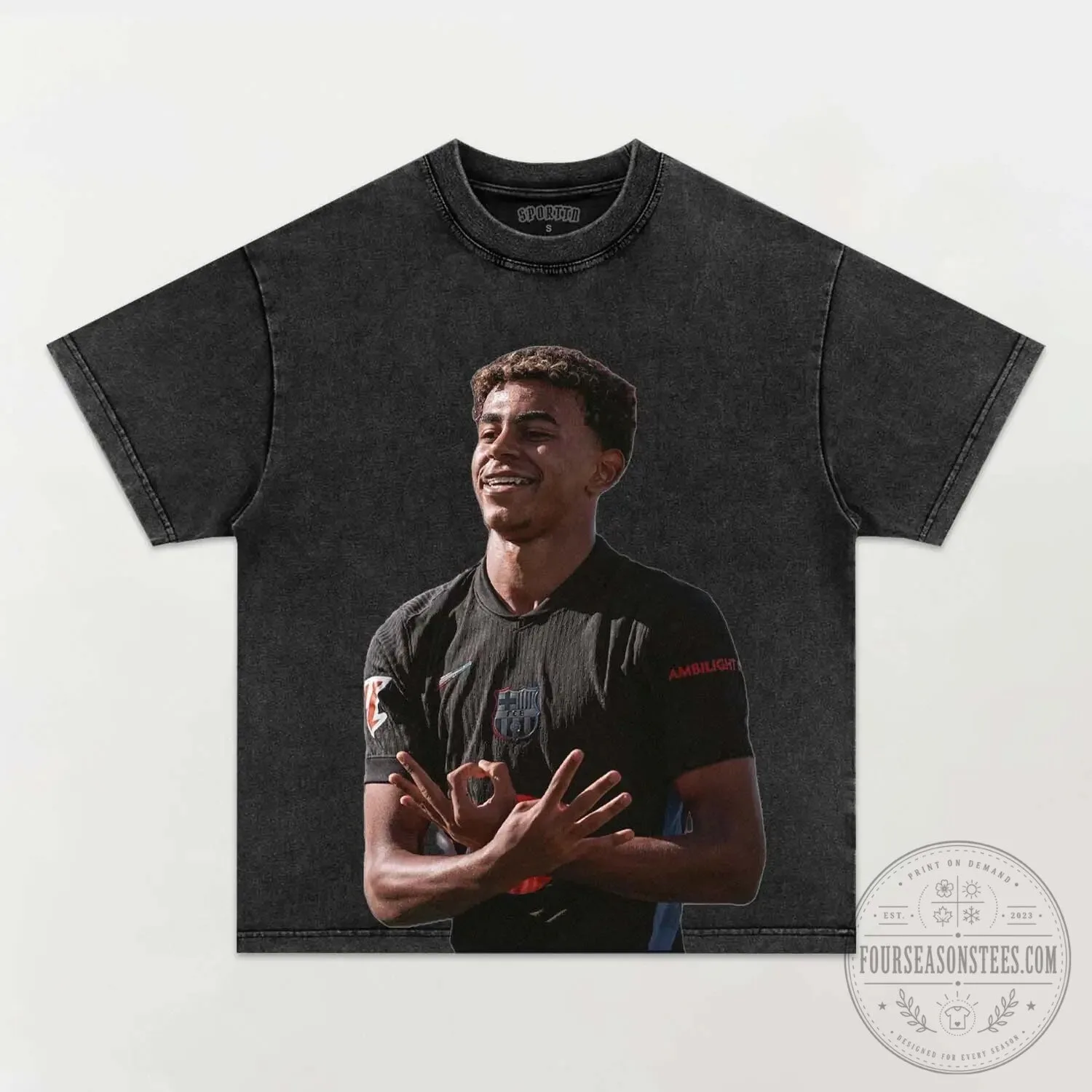 Lamine Yamal Barcelona Football Club Celebration Pose Black T-Shirt 9 Lamine Yamal Barcelona Football Club Celebration Pose Black T-Shirt