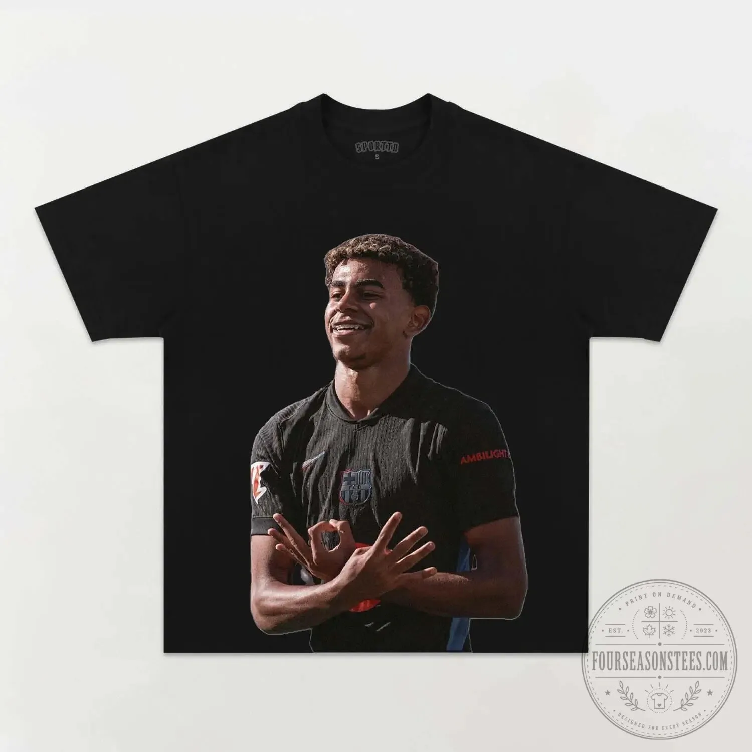 Lamine Yamal Barcelona Football Club Celebration Pose Black T-Shirt 10 Lamine Yamal Barcelona Football Club Celebration Pose Black T-Shirt