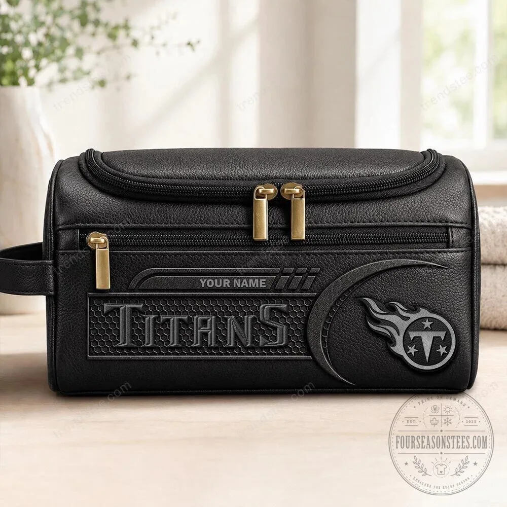 Tennessee Titans Personalized Black Leather Toiletry Bag