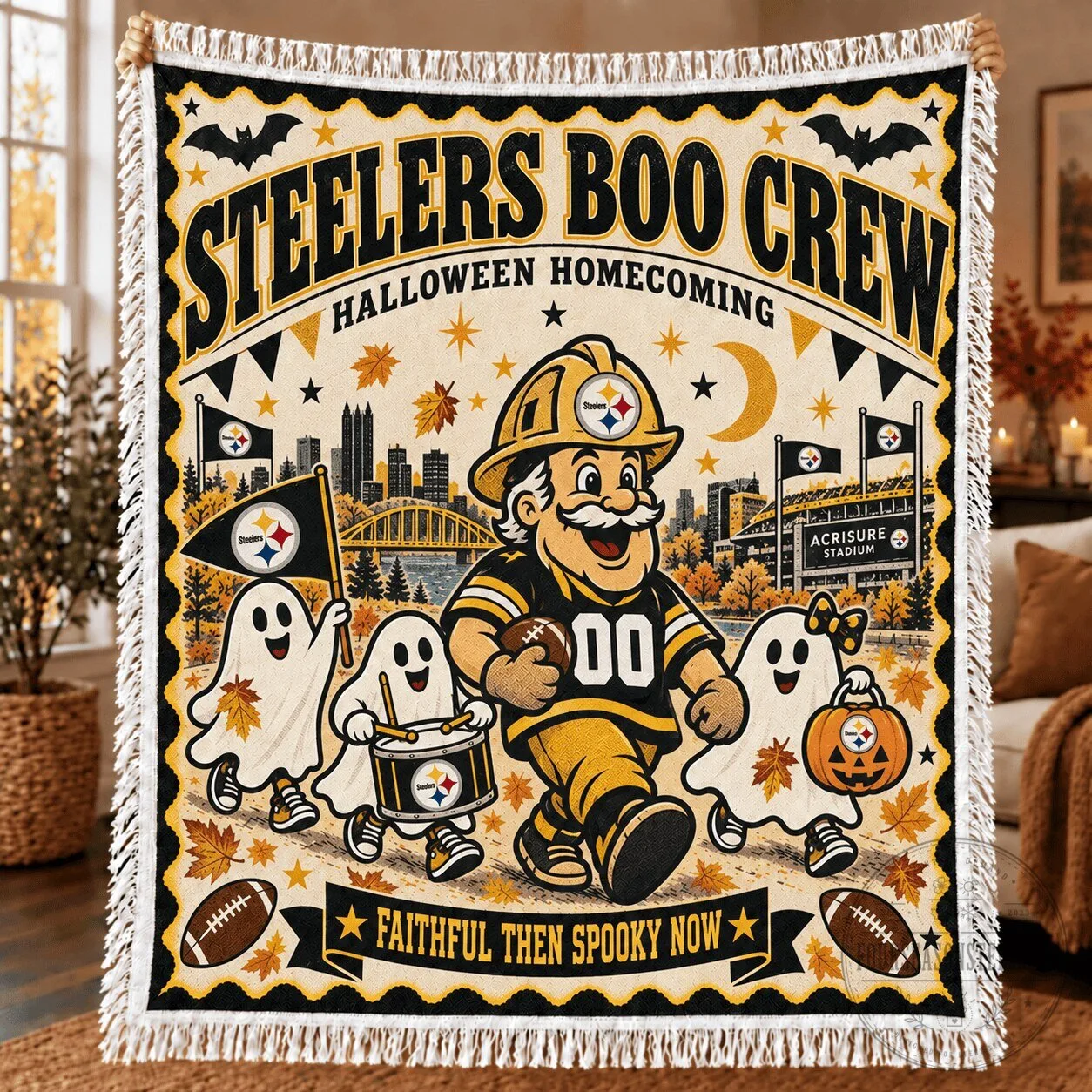 Pittsburgh Steelers Halloween Homecoming Boo Crew Fleece Blanket