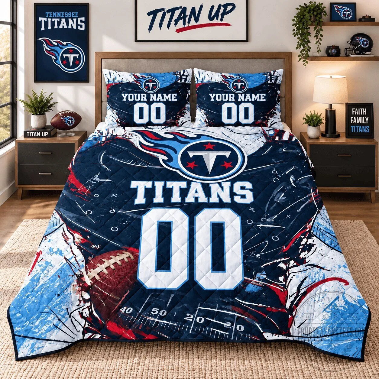 Tennessee Titans Personalized Football Jersey Style Bedding Set
