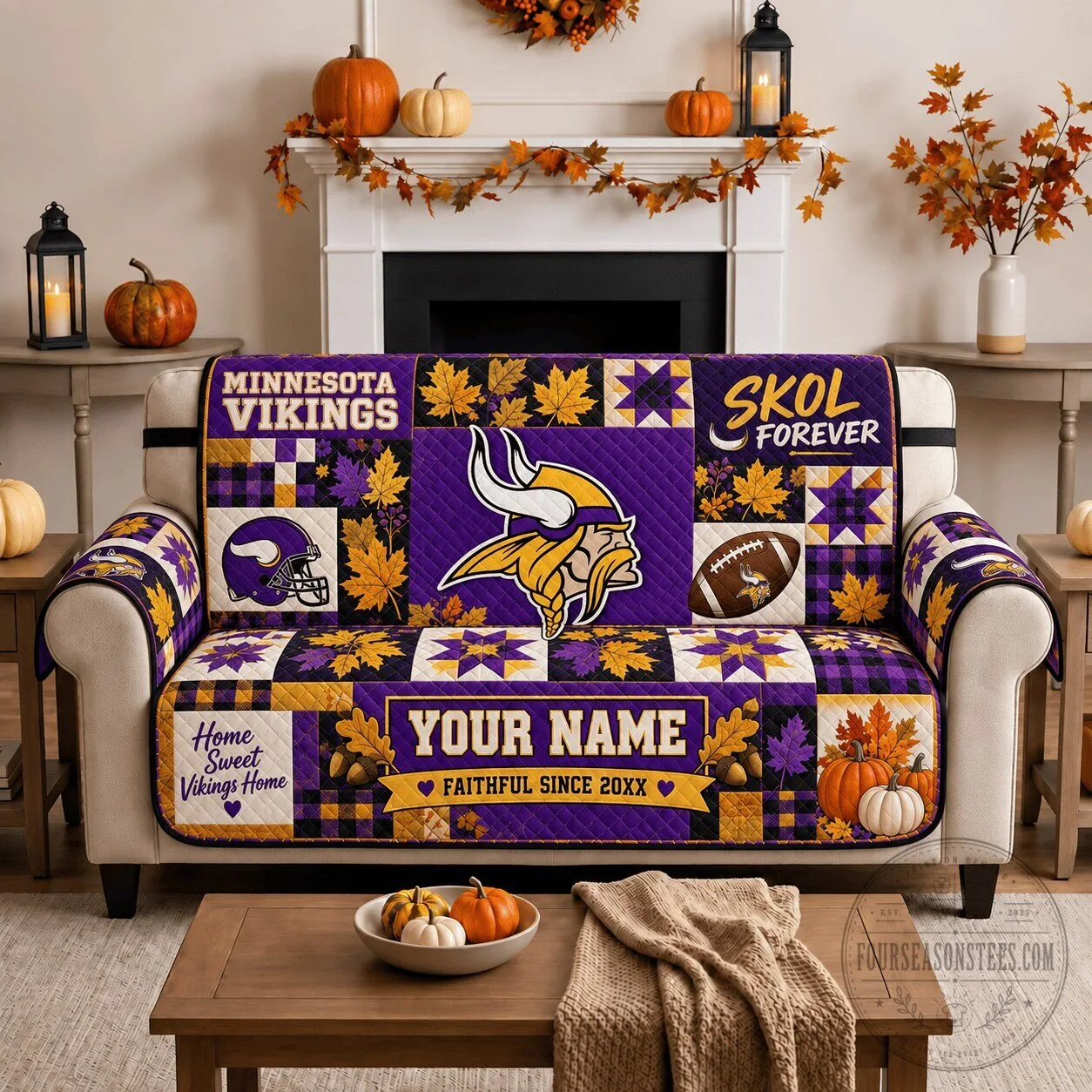 Minnesota Vikings Personalized Sofa Cover Quilted Furniture Protector