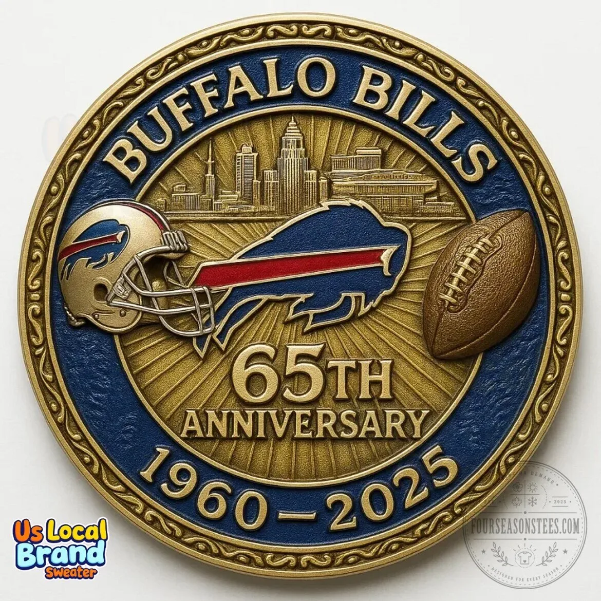 Buffalo Bills 65th Anniversary Commemorative Gold and Blue Coin