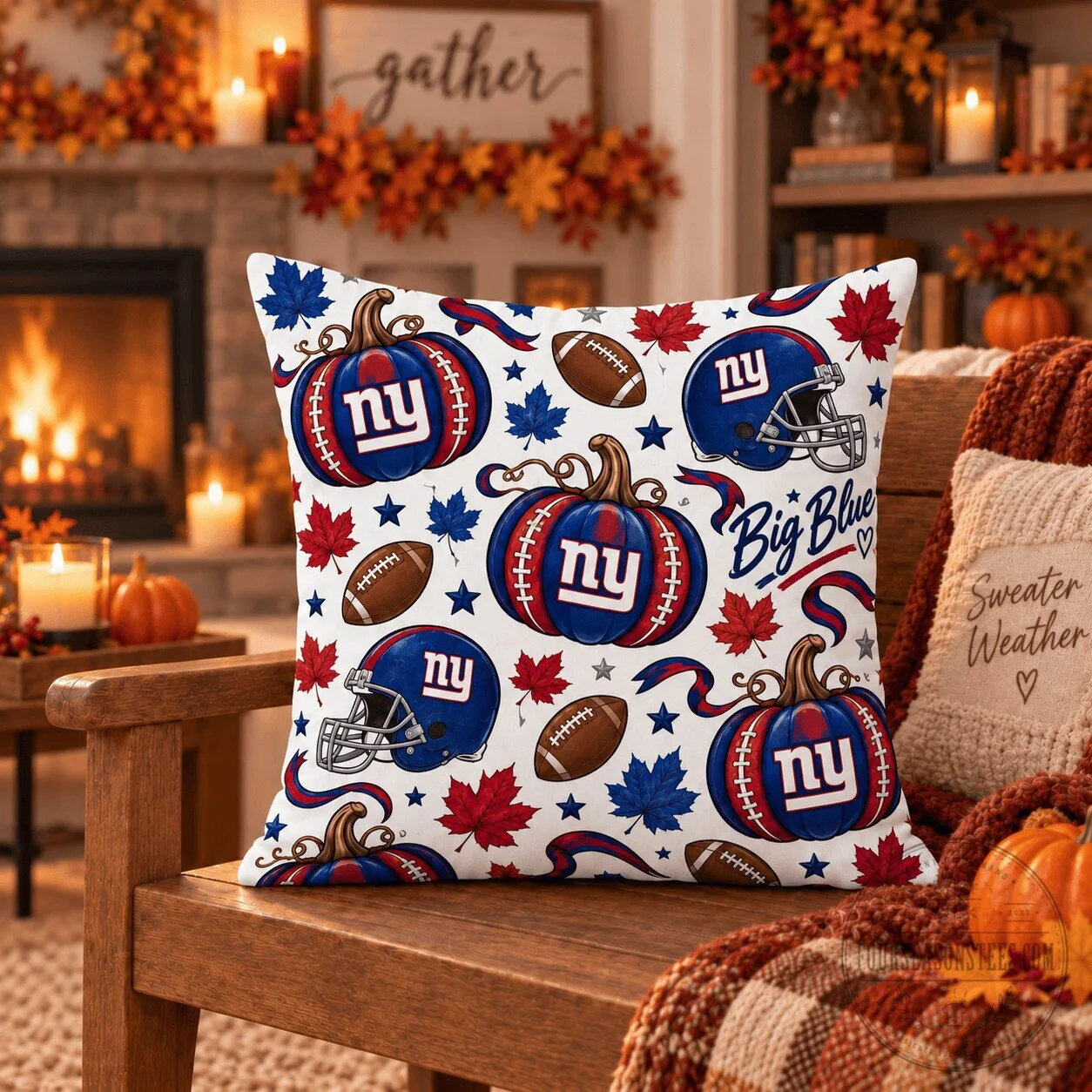New York Giants Halloween Football Pumpkins Throw Pillow
