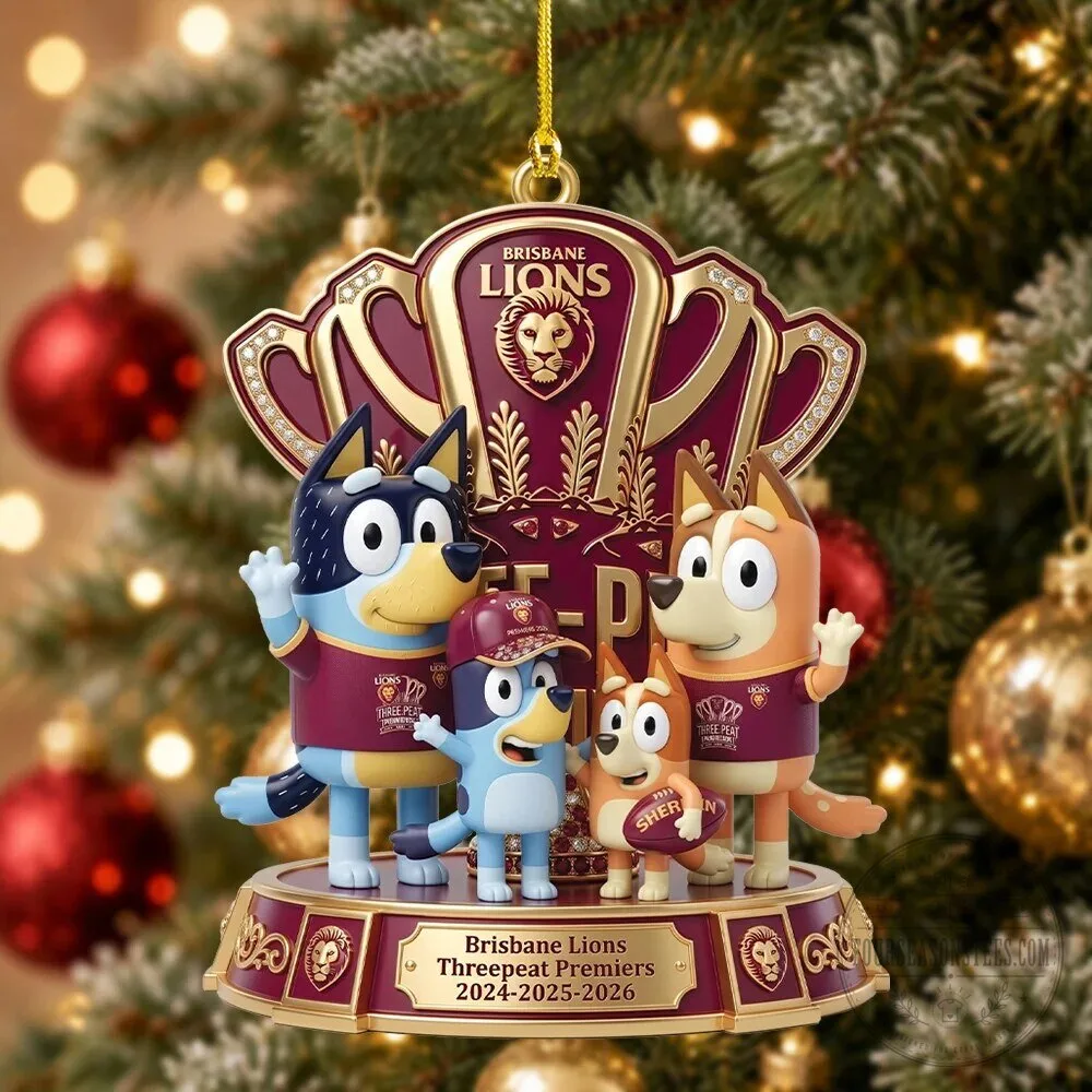 Brisbane Lions Threepeat Premiers Bluey Family Christmas Tree Ornament