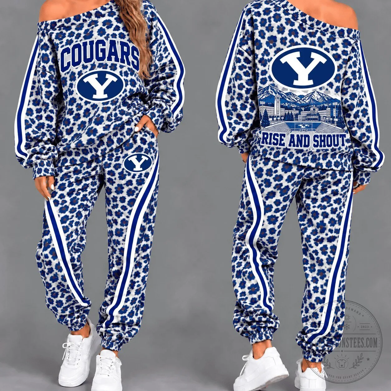 BYU Cougars Women's Leopard Print Off Shoulder Tracksuit Set
