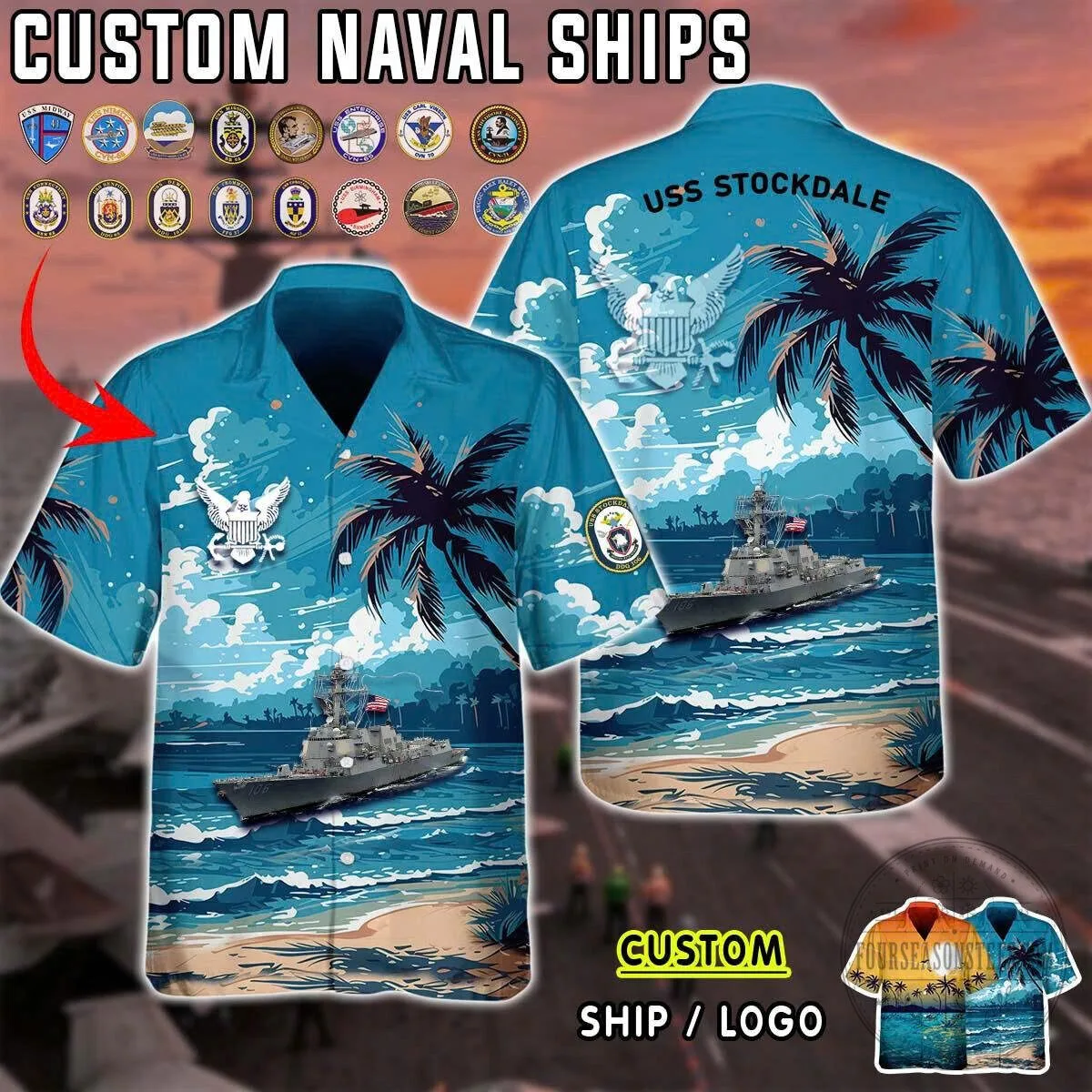 USS Stockdale DDG-106 Arleigh Burke Class Destroyer Naval Hawaiian Shirt