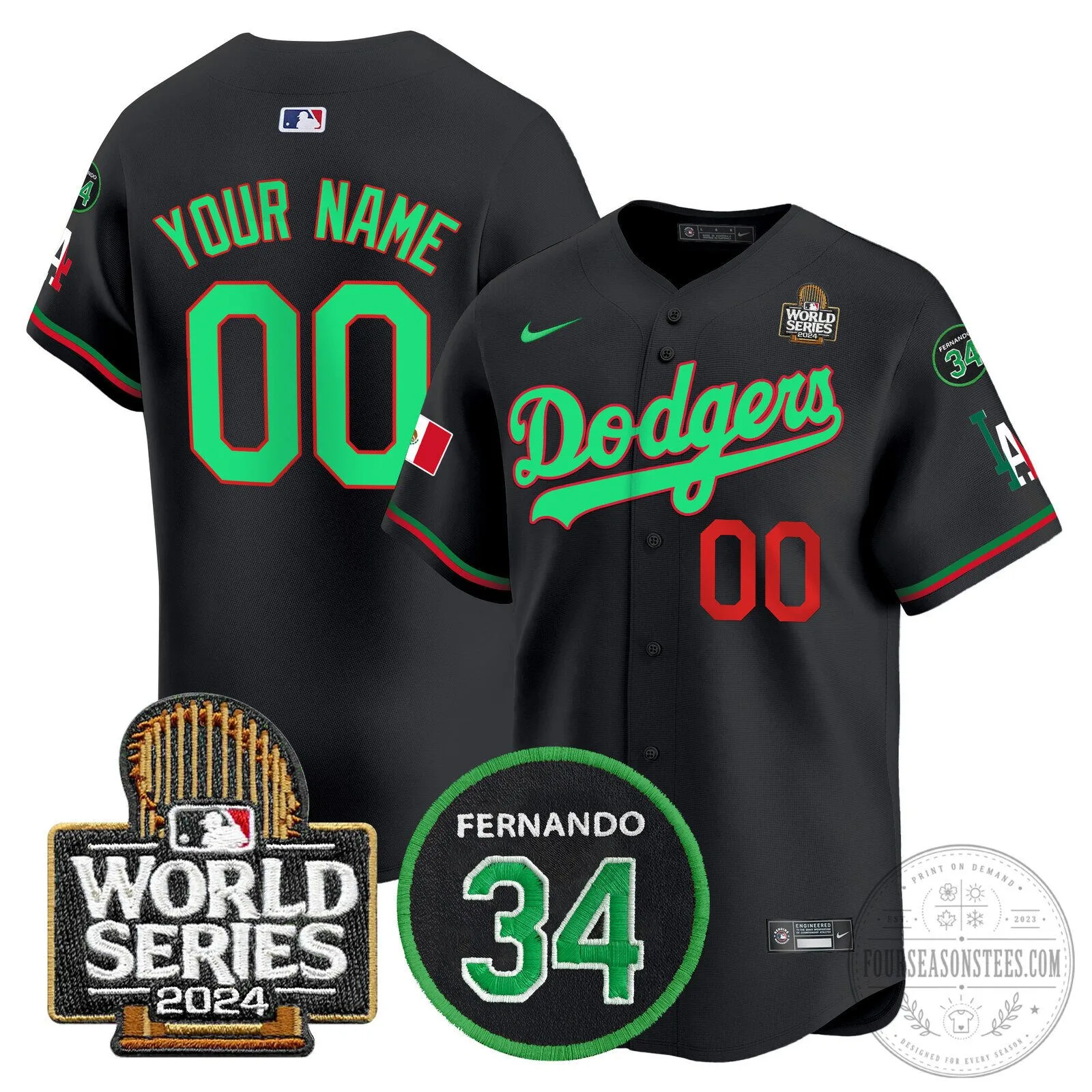 Los Angeles Dodgers Fernando Valenzuela Mexico World Series Black Baseball Jersey