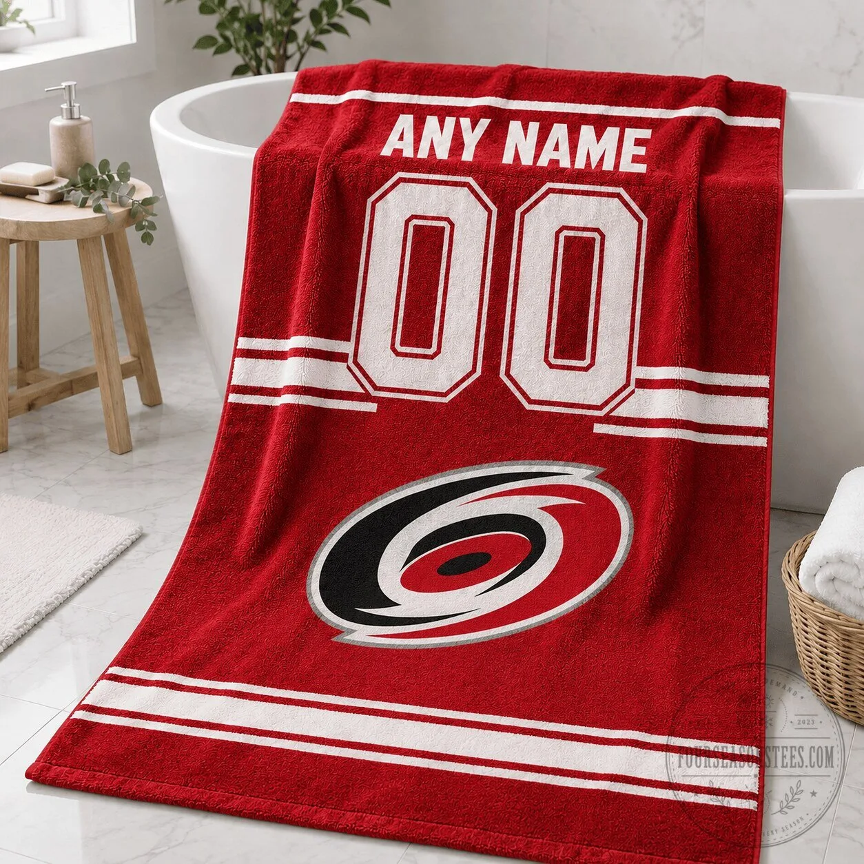 Carolina Hurricanes Personalized Red Hockey Jersey Style Bathroom Beach Towel
