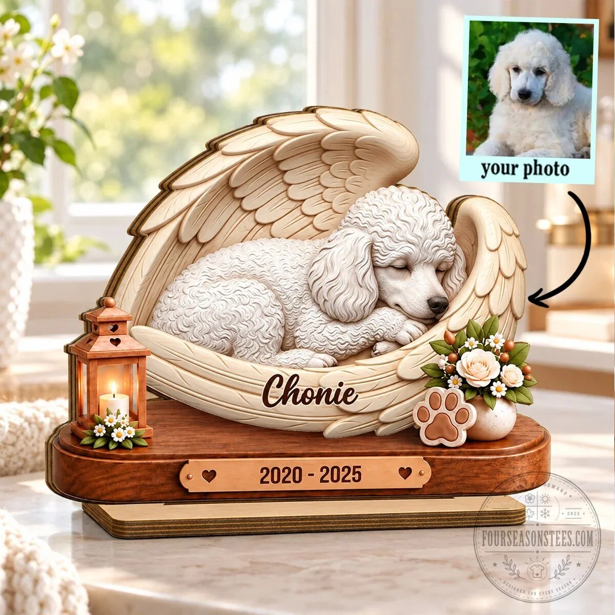 Personalized Pet Memorial Angel Wing Plaque with Custom Photo and Name
