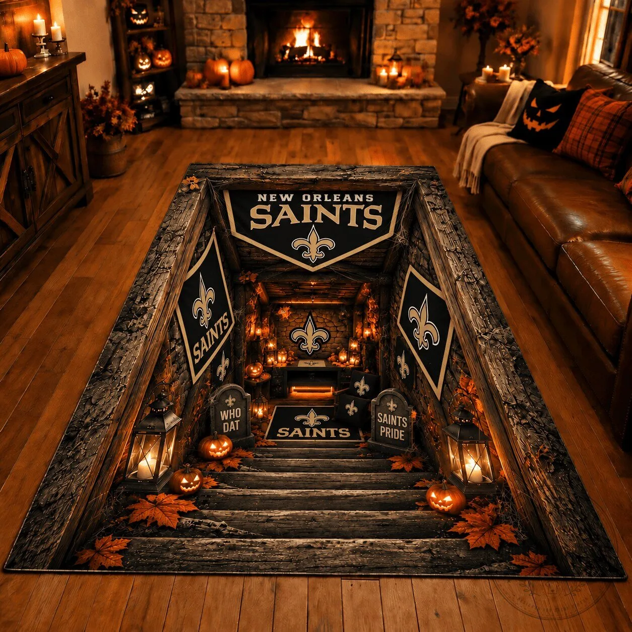 New Orleans Saints Halloween Themed Football Team Fan Cave Area Rug