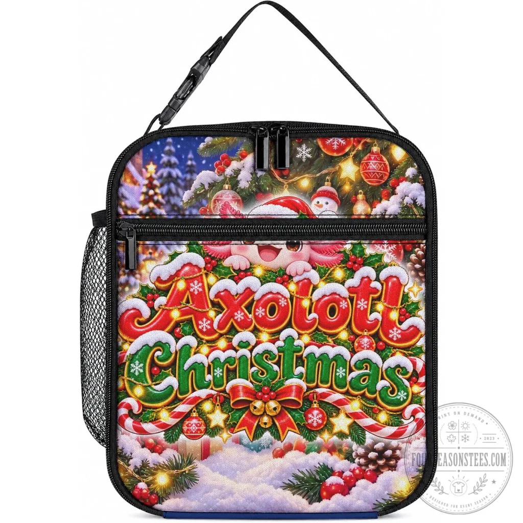 Axolotl Christmas Winter Snowflakes Festive Holiday Lunch Bag