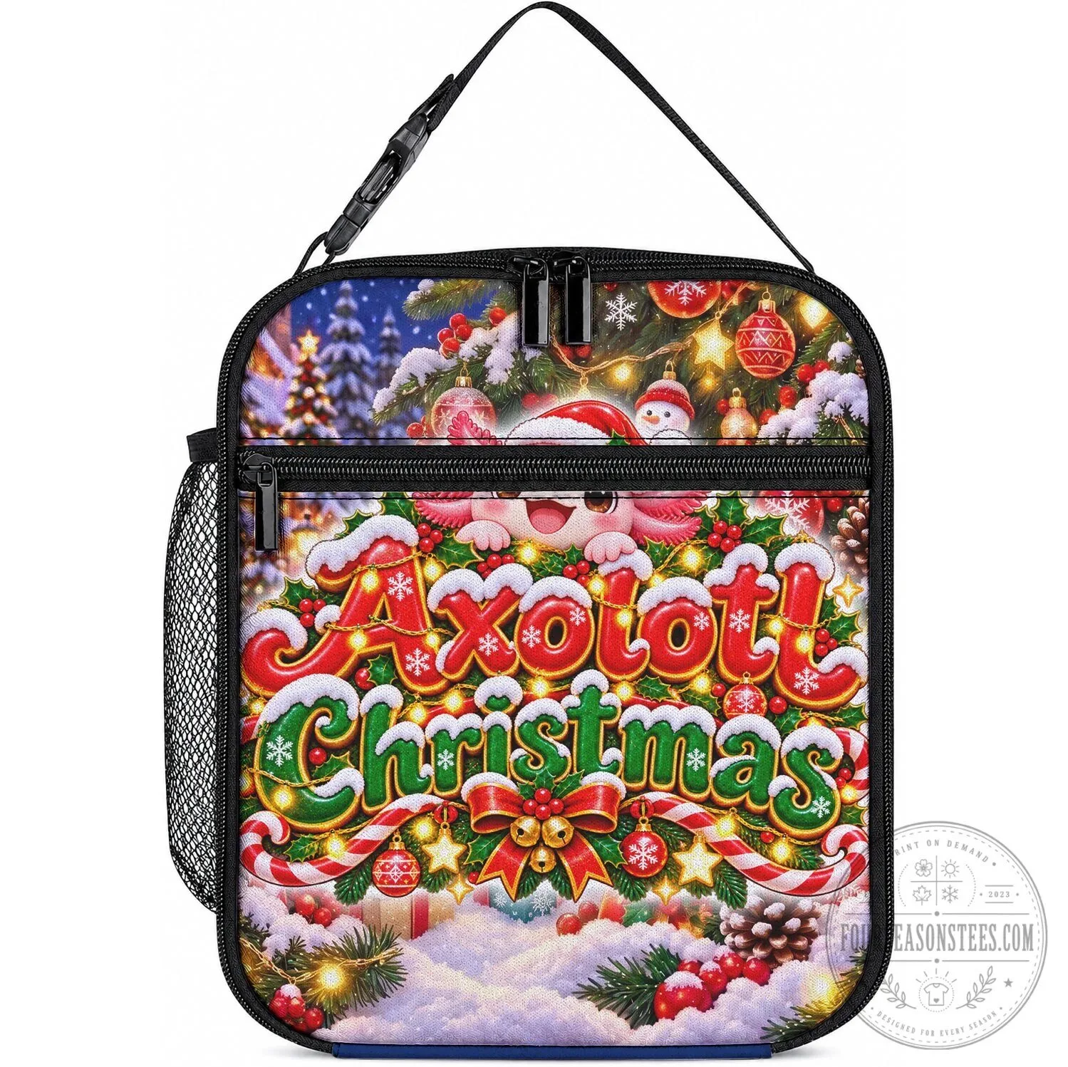 Axolotl Christmas Winter Snowflakes Festive Holiday Lunch Bag