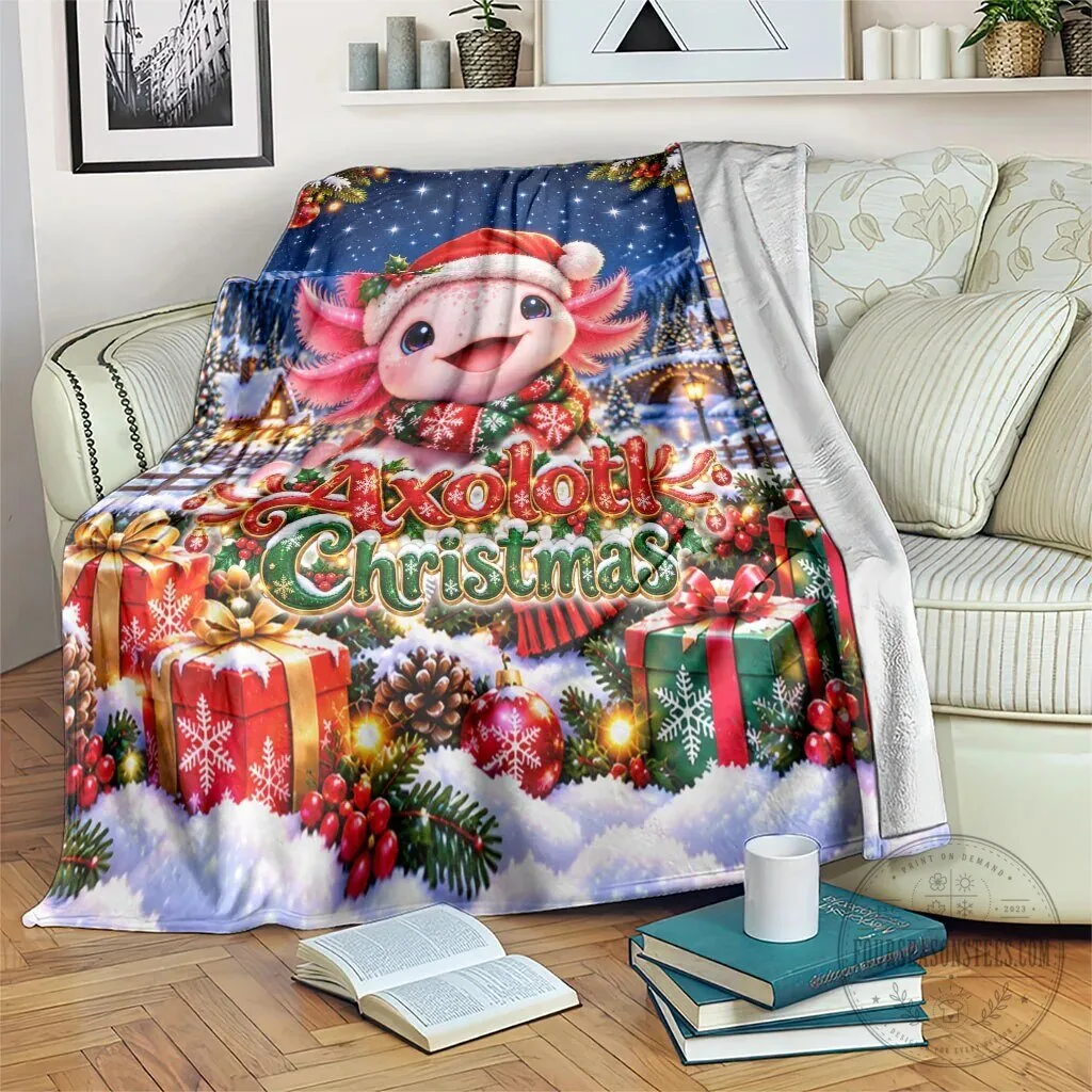 Axolotl Christmas Winter Wonderland Holiday Blanket