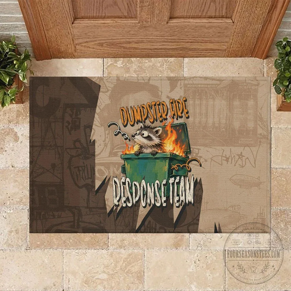 Dumpster Fire Response Team Raccoon Funny Vintage Grunge Doormat