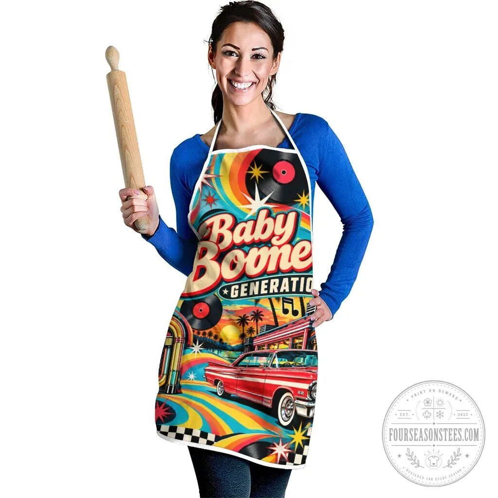 Baby Boomers Generation Vintage Retro Classic Car And Vinyl Records Apron – image 3 of 6