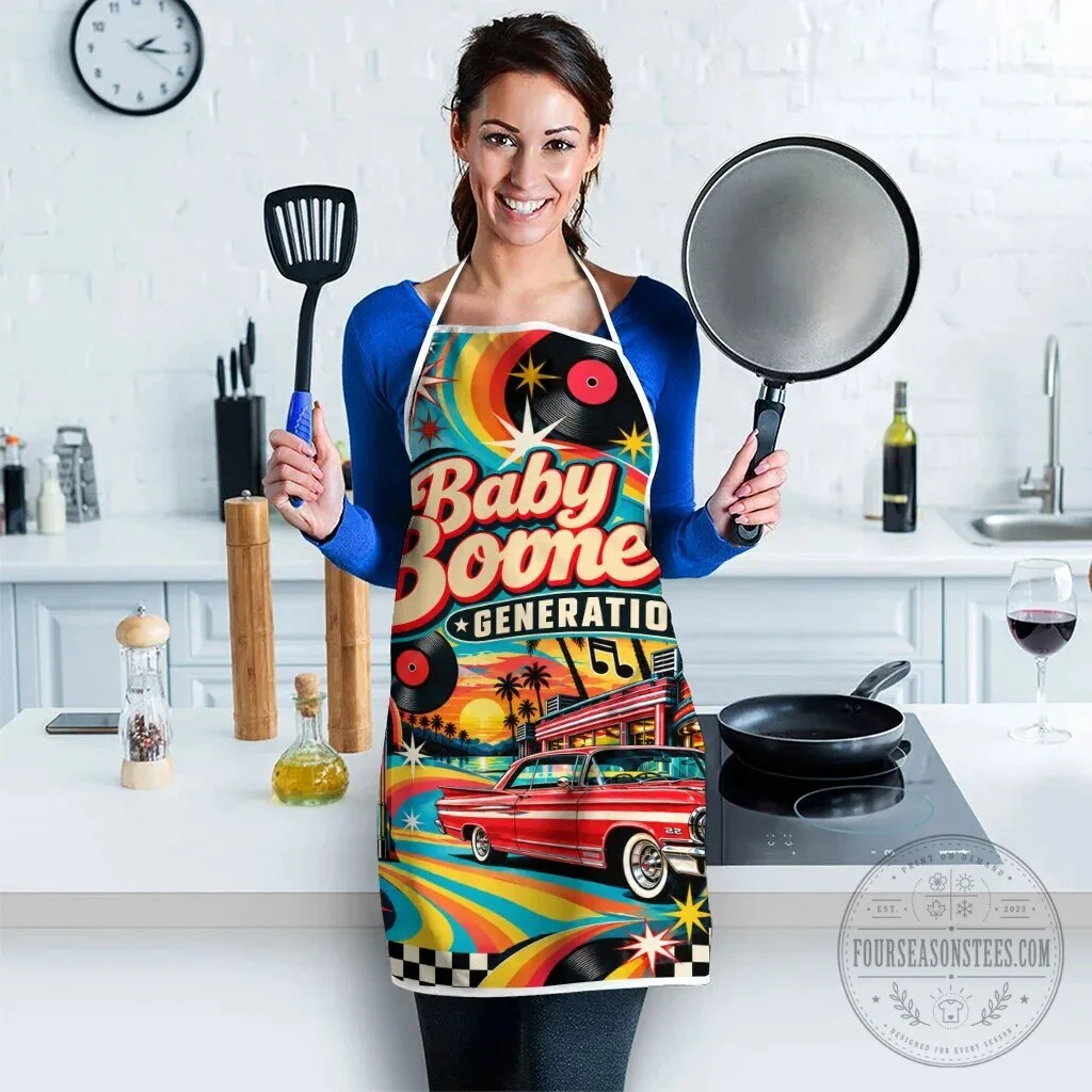 Baby Boomers Generation Vintage Retro Classic Car And Vinyl Records Apron – image 4 of 6